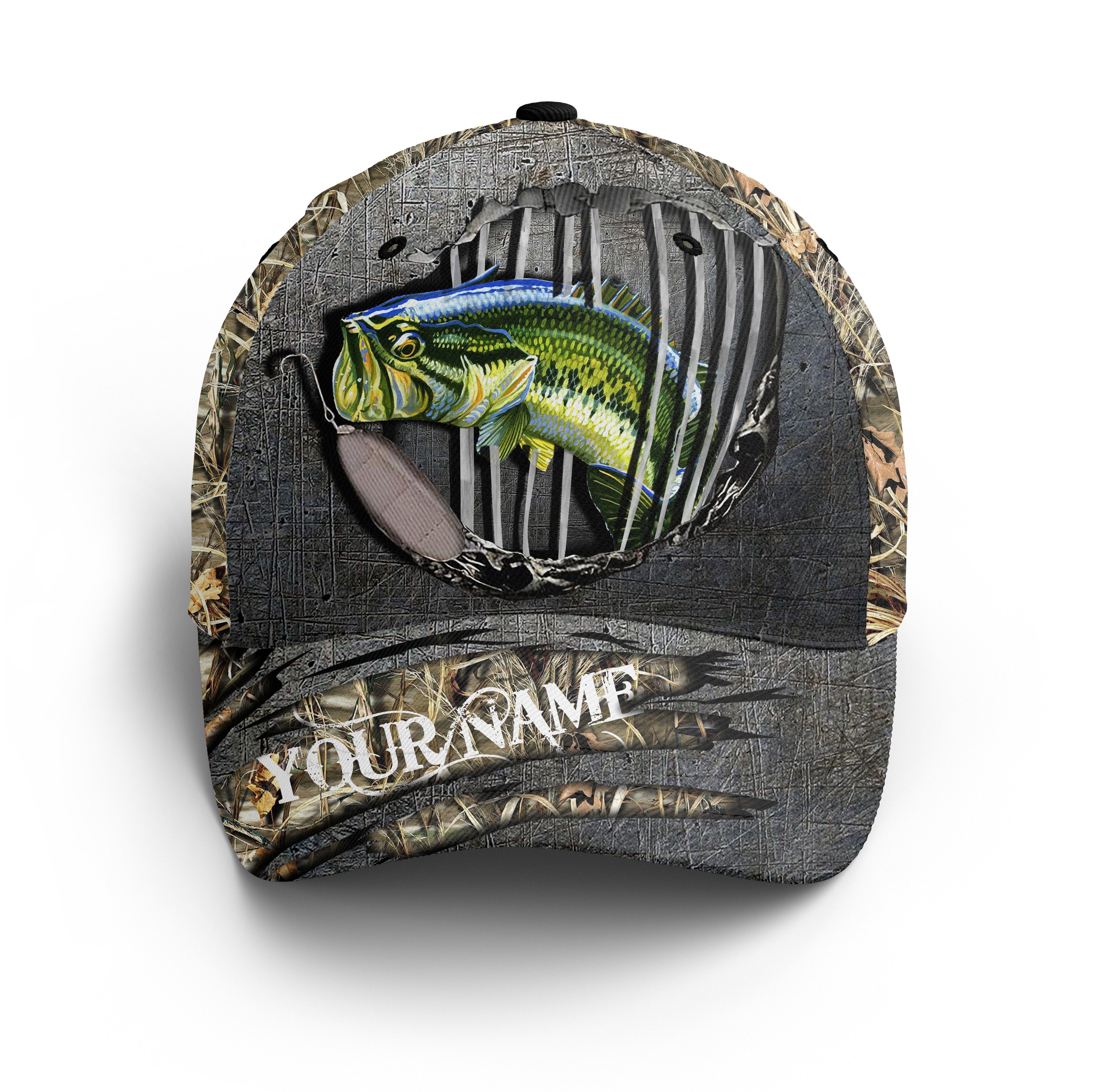Largemouth Bass Fishing Camo Custom Fishing Hat Adjustable Mesh Unisex Fishing Baseball Angler Bass Hat Cap, Fishing Classic Cap Trucker Hats Custom Hats Gifts For Men & Women