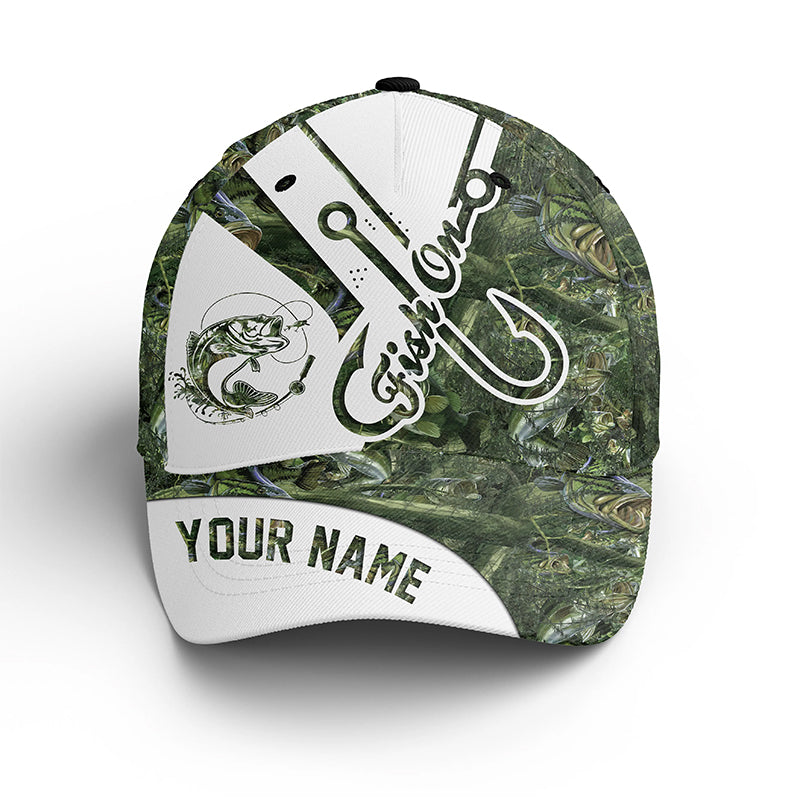 Largemouth Bass Fishing Fish On Bass Camo Hat Adjustable Mesh Unisex Fishing Baseball Angler Hat, Fishing Classic Cap Trucker Hats Custom Hats Gifts For Men & Women