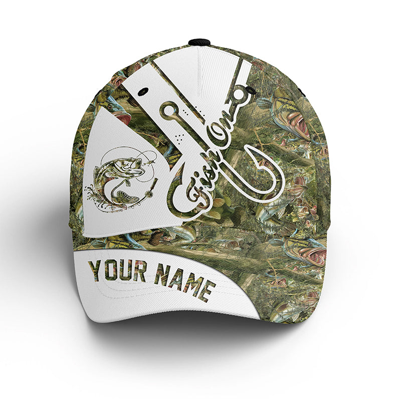 Largemouth Bass Fishing Fish On Bass Camo Hat Adjustable Mesh Unisex Fishing Baseball Angler Hat, Fishing Classic Cap Trucker Hats Custom Hats Gifts For Men & Women