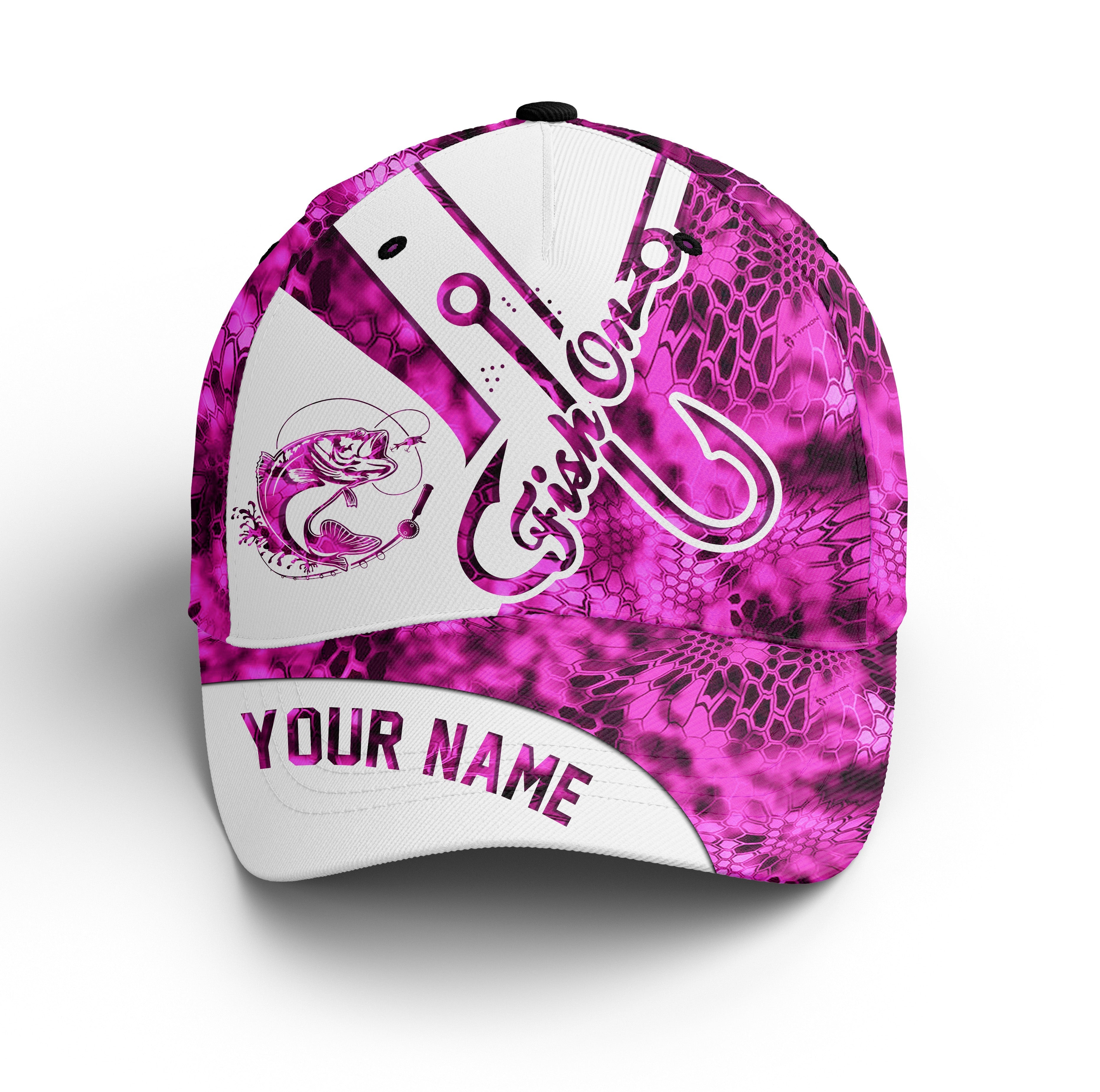 Largemouth Bass Fishing Fish On Pink Camo Hat Adjustable Mesh Unisex Fishing Baseball Angler Hat, Fishing Classic Cap Trucker Hats Custom Hats Gifts For Men & Women