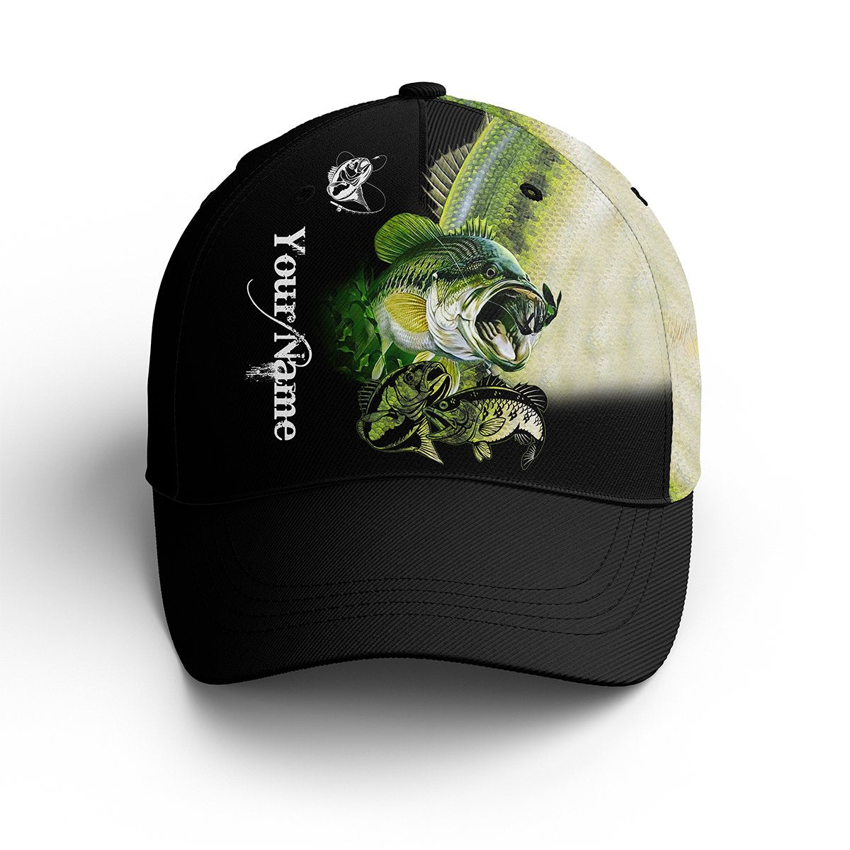 Largemouth Bass Fishing Green Custom Fishing Hat Adjustable Mesh Unisex Fishing Baseball Angler Hat Cap, Fishing Classic Cap Trucker Hats Custom Hats Gifts For Men & Women