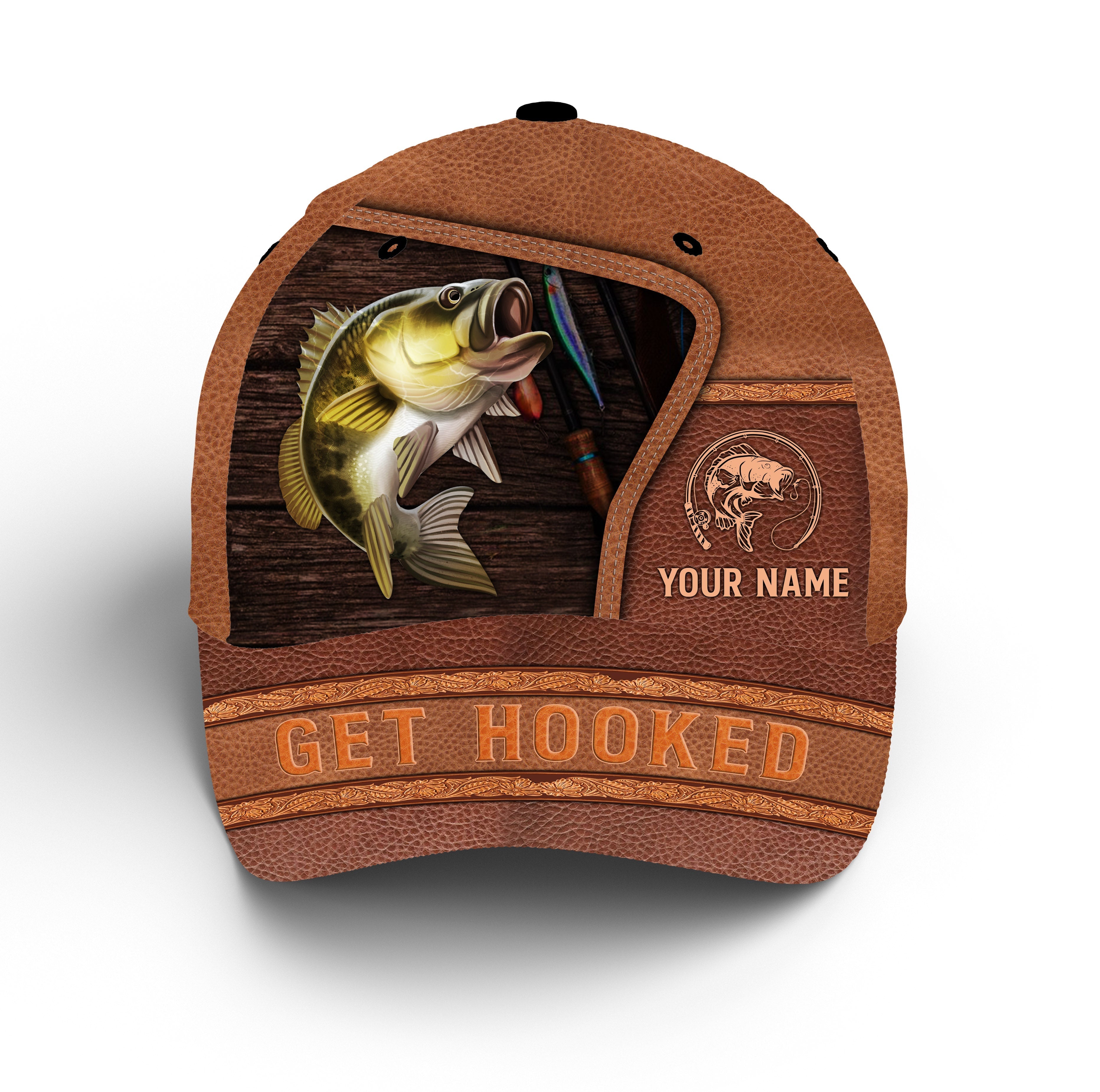 Largemouth Bass Fishing Hats For Men, Women Custom Name Get Hooked Fishing Hat, Gift For Fisherman, Fishing Classic Cap Trucker Hats Custom Hats Gifts For Men & Women