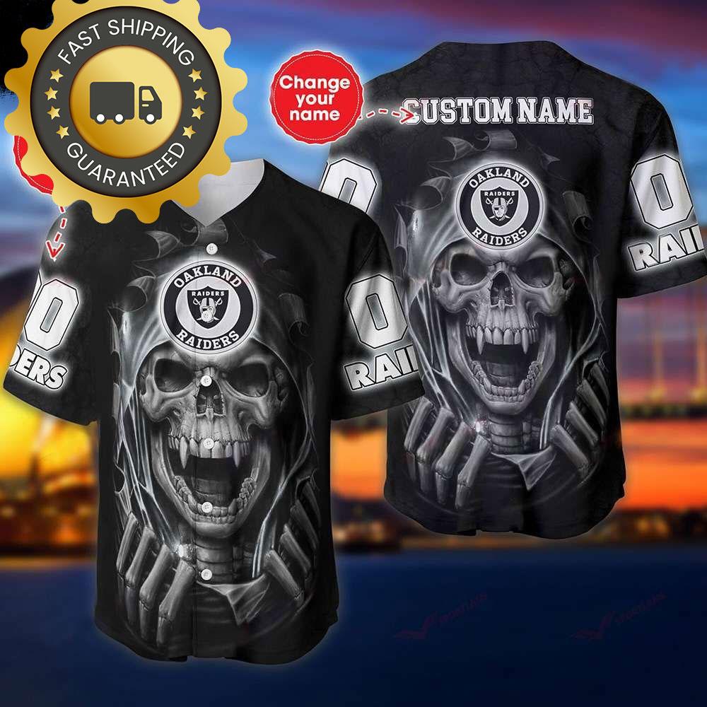Las Vegas Raiders Custom NLF Jersey Skull Personalized Baseball Jersey