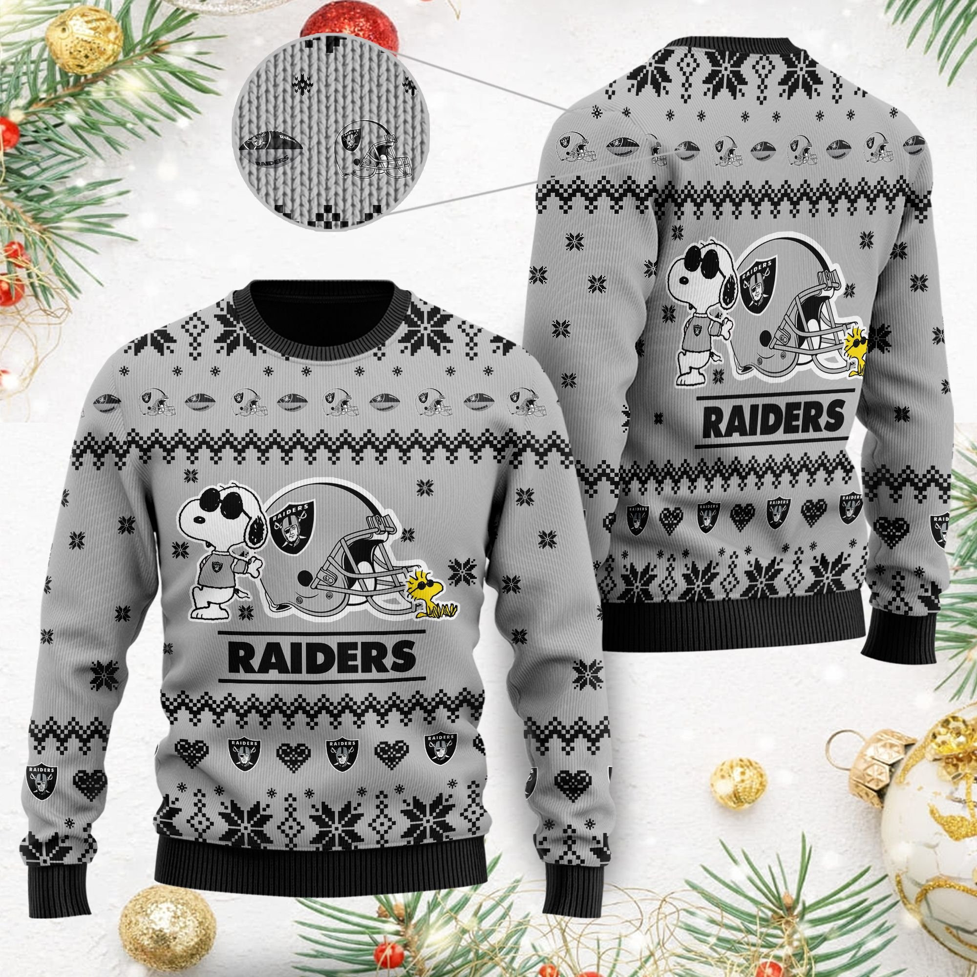 Las Vegas Raiders Cute The Snoopy Show Football Helmet 3D Ugly Christmas Sweater Adult 3D Funny Matching for family
