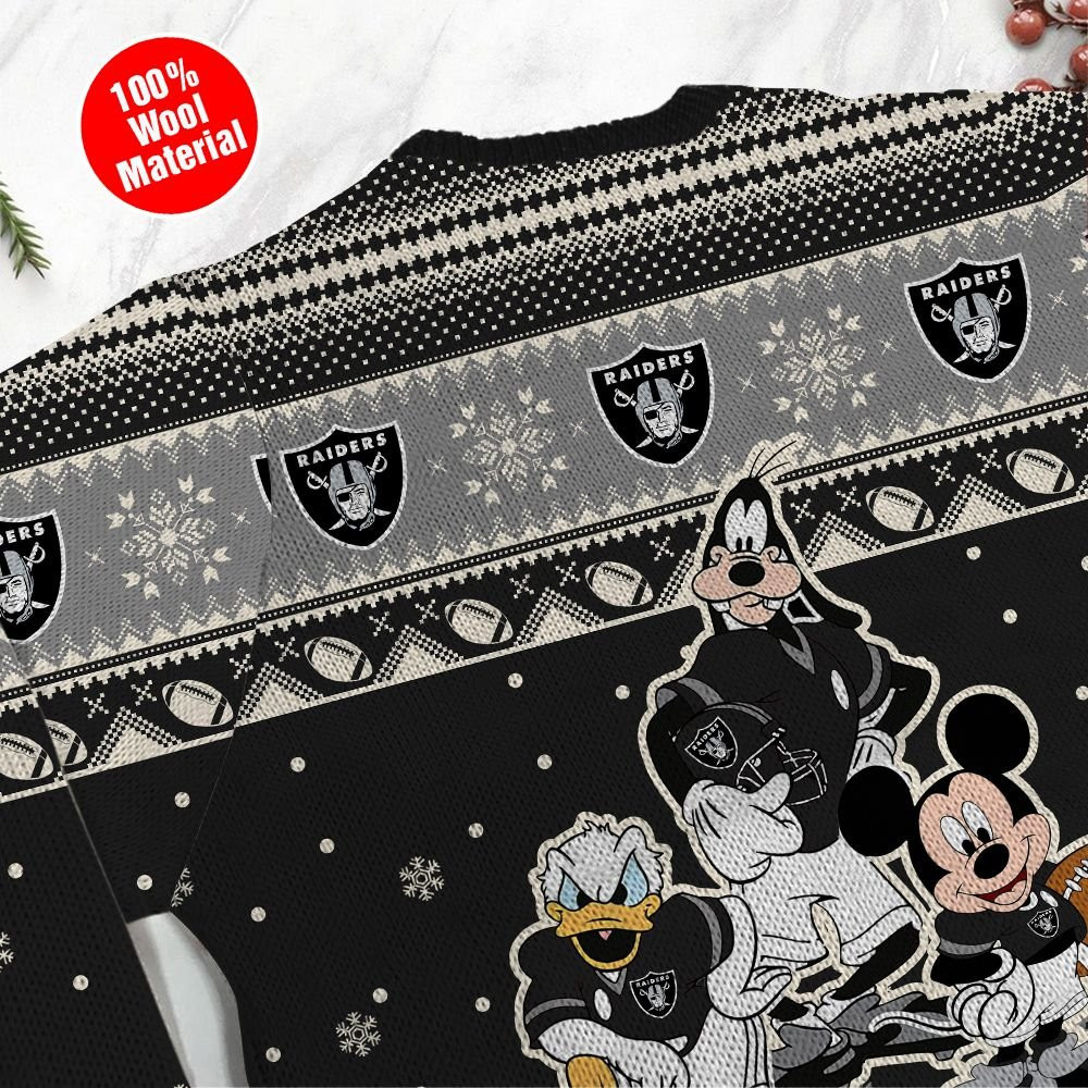 Las Vegas Raiders Disney Donald Duck Mickey Mouse Goofy Personalized Ugly Christmas Sweater Adult 3D Funny Matching for family - Image 5
