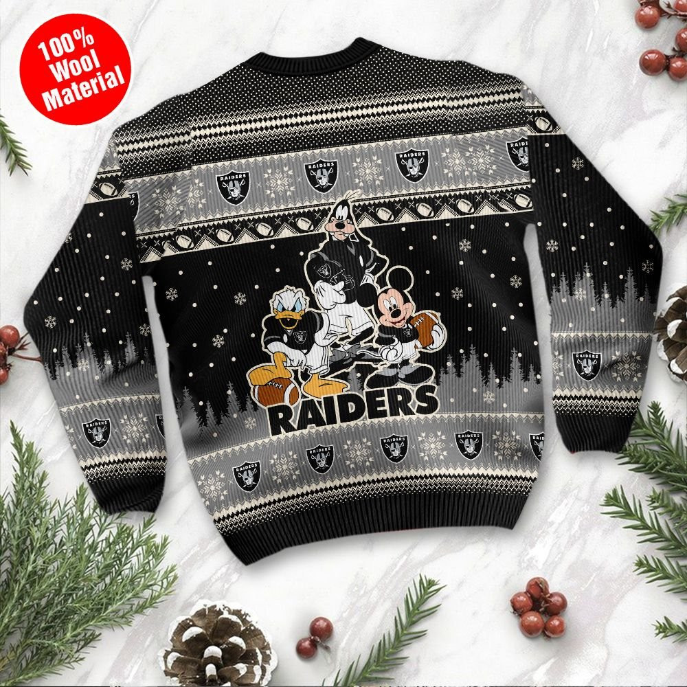 Las Vegas Raiders Disney Donald Duck Mickey Mouse Goofy Personalized Ugly Christmas Sweater Adult 3D Funny Matching for family - Image 3