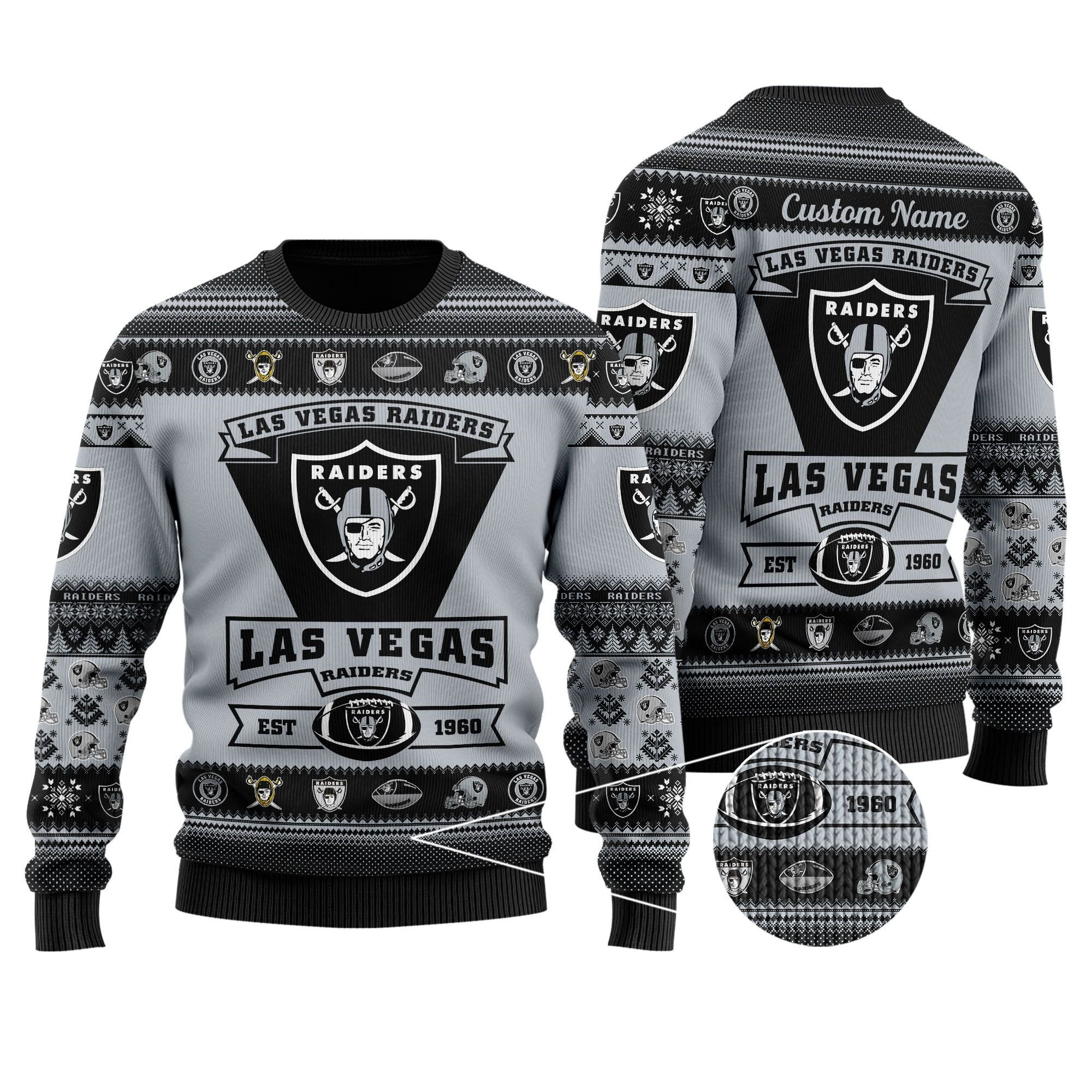 Las Vegas Raiders Football Team Logo Custom Name Personalized Ugly Christmas Sweater Adult 3D Funny Matching for family - Image 2
