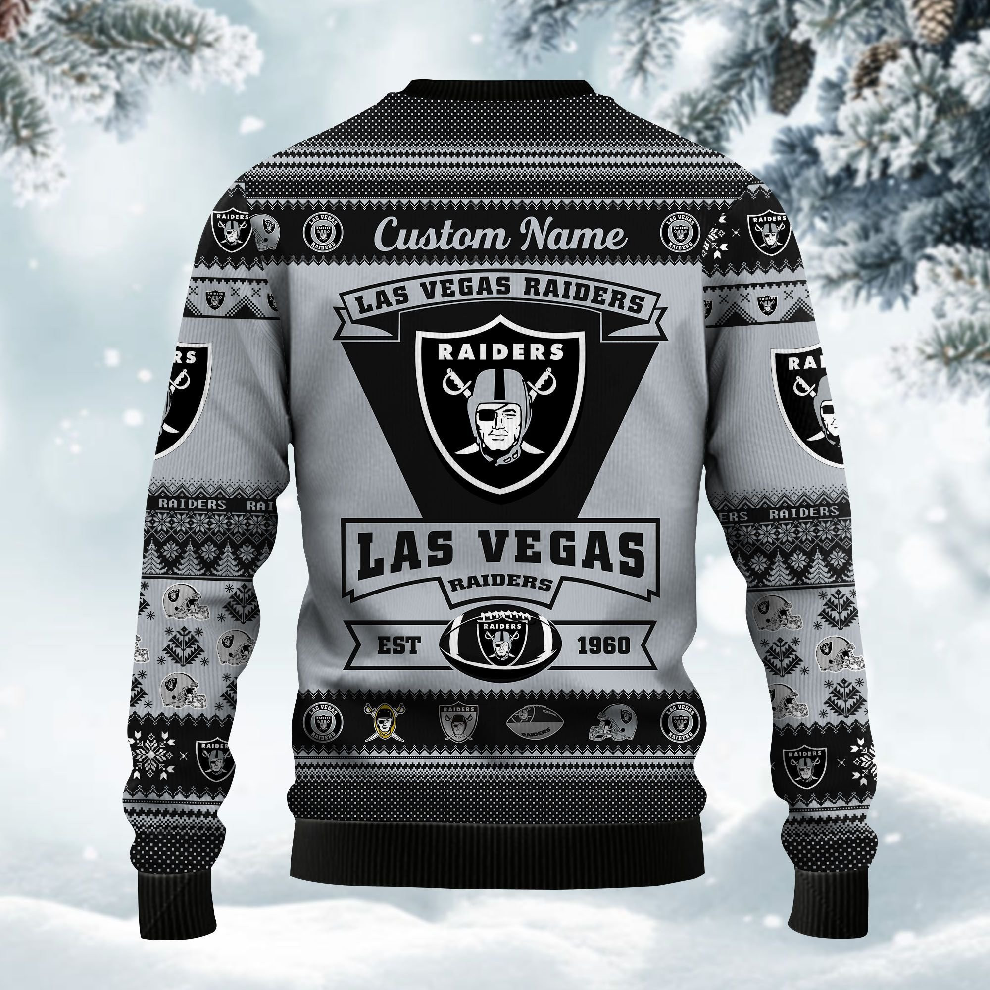 Las Vegas Raiders Football Team Logo Custom Name Personalized Ugly Christmas Sweater Adult 3D Funny Matching for family - Image 4