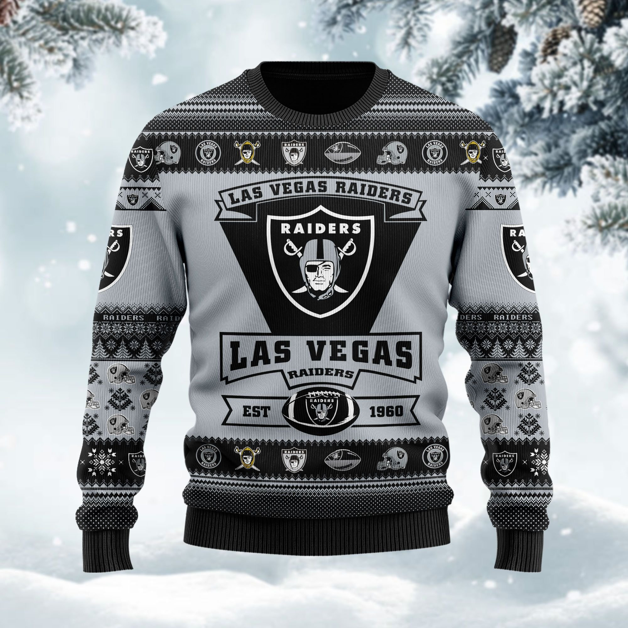 Las Vegas Raiders Football Team Logo Custom Name Personalized Ugly Christmas Sweater Adult 3D Funny Matching for family - Image 3