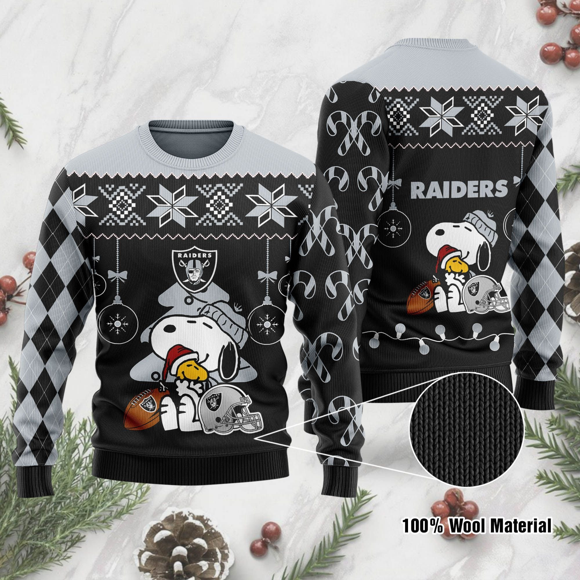 Las Vegas Raiders Funny Charlie Brown Peanuts Snoopy Ugly Christmas Sweater Adult 3D Funny Matching for family