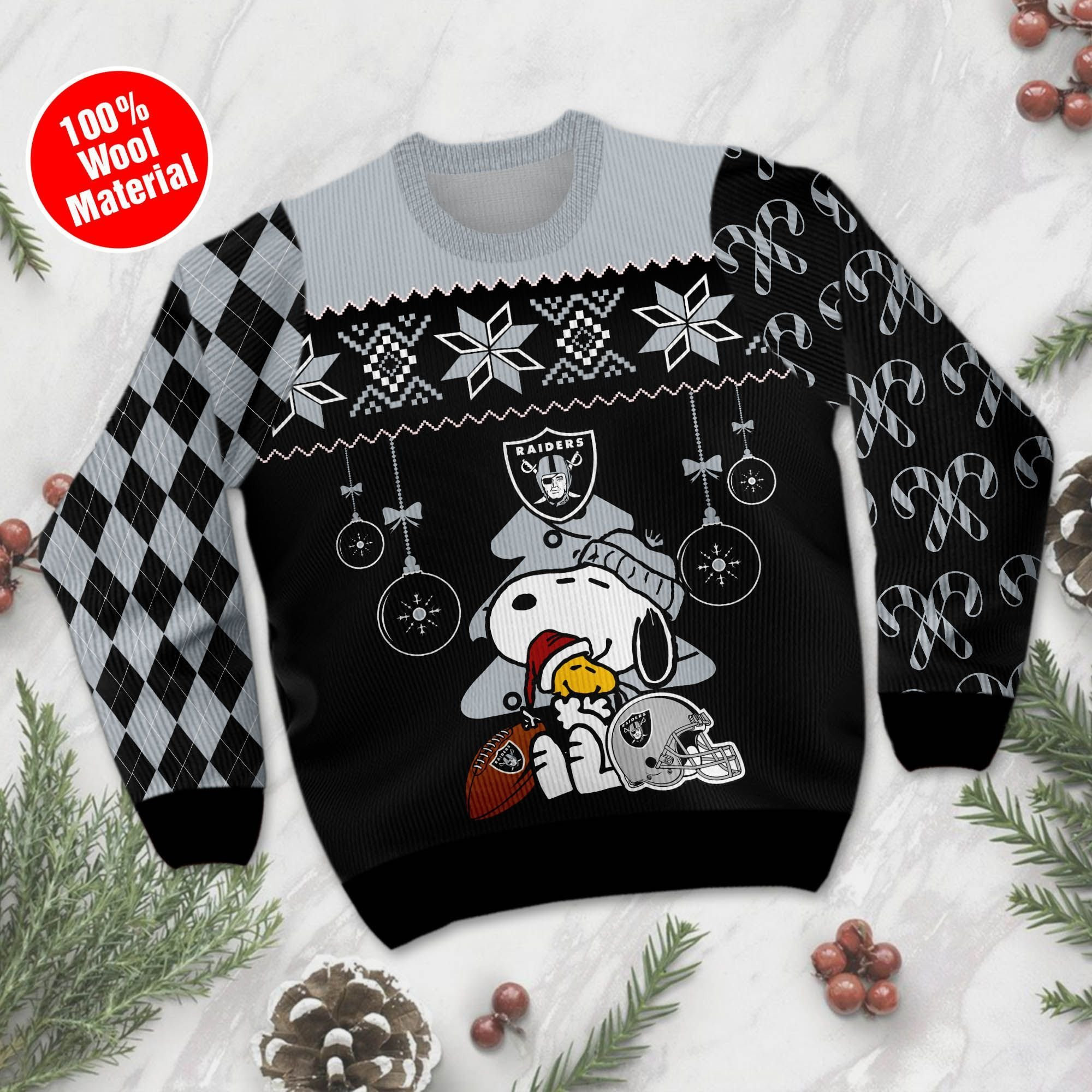 Las Vegas Raiders Funny Charlie Brown Peanuts Snoopy Ugly Christmas Sweater Adult 3D Funny Matching for family - Image 2