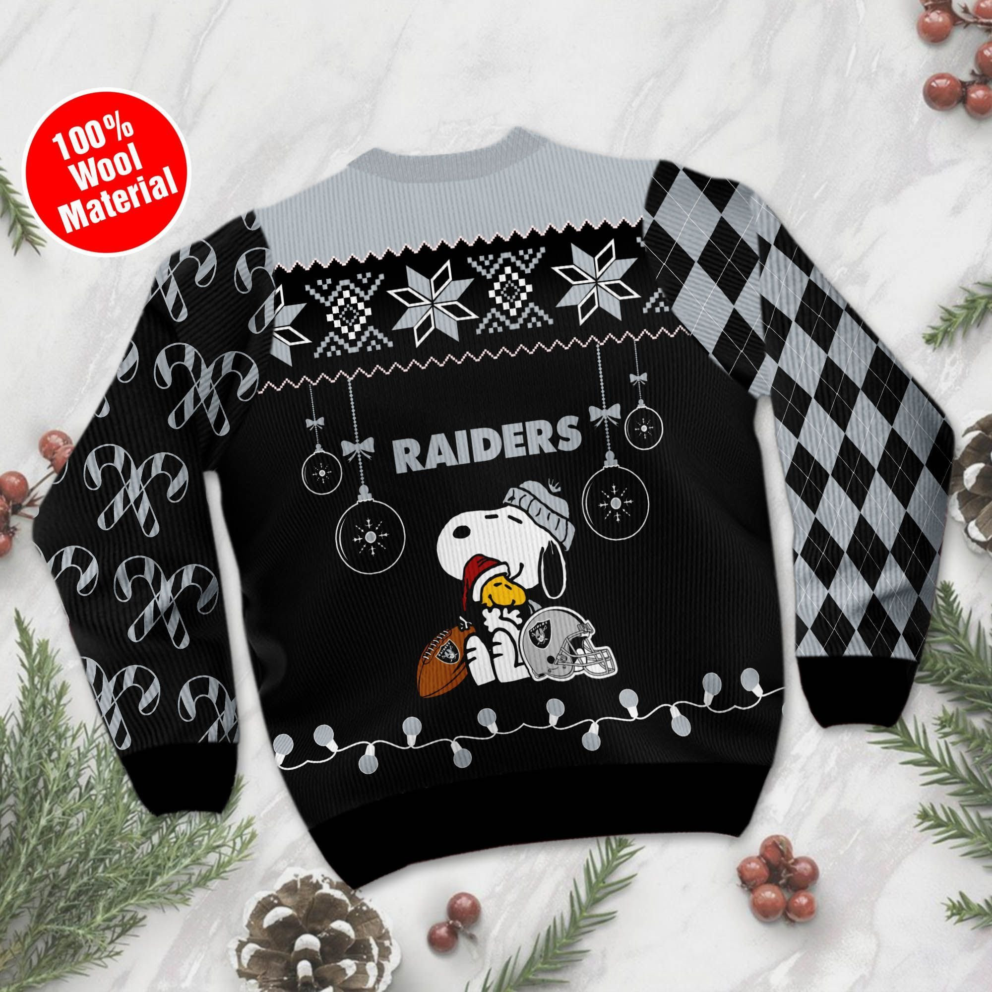 Las Vegas Raiders Funny Charlie Brown Peanuts Snoopy Ugly Christmas Sweater Adult 3D Funny Matching for family - Image 3