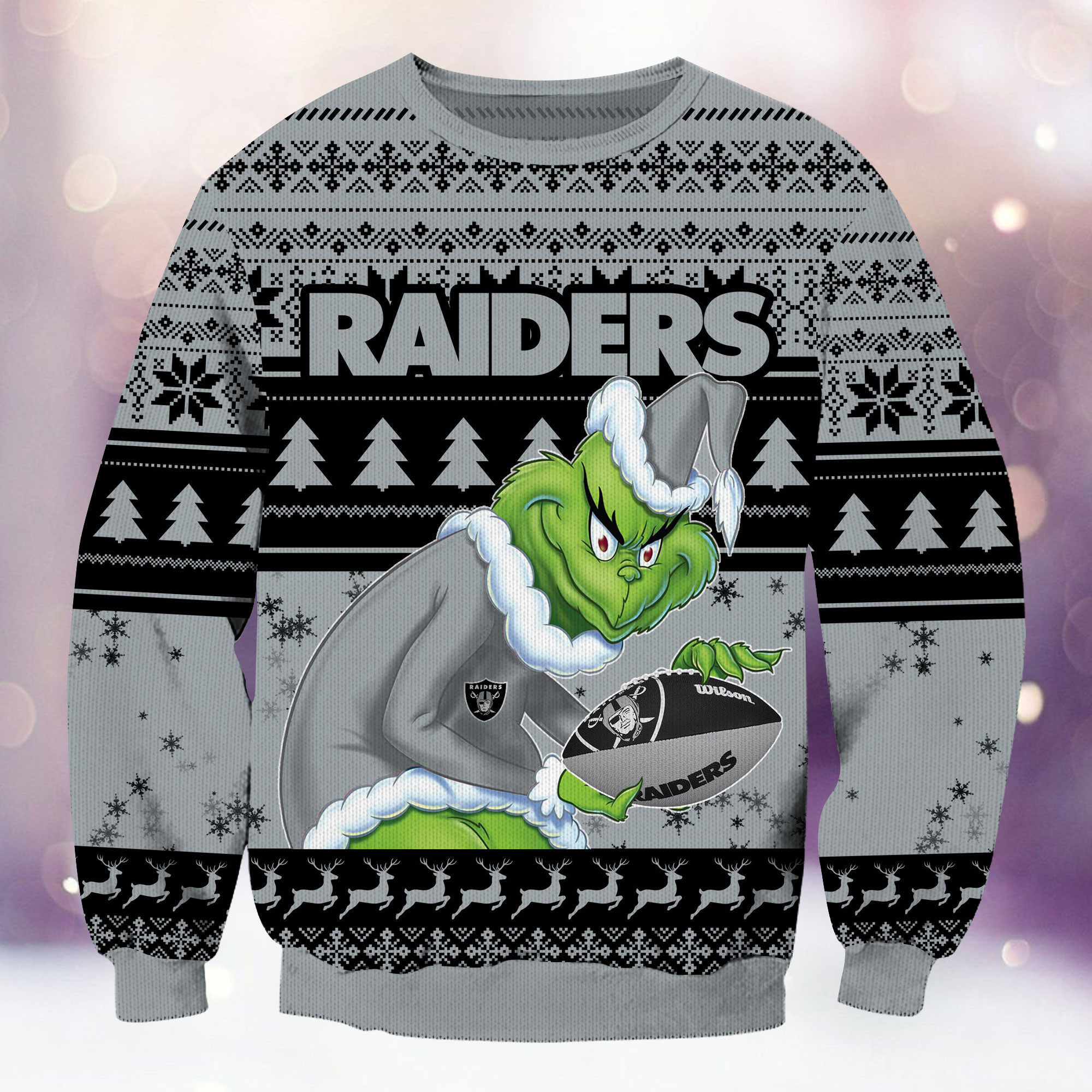 Las Vegas Raiders Grinch Ugly Christmas Sweater Adult 3D Funny Matching for family - Image 2
