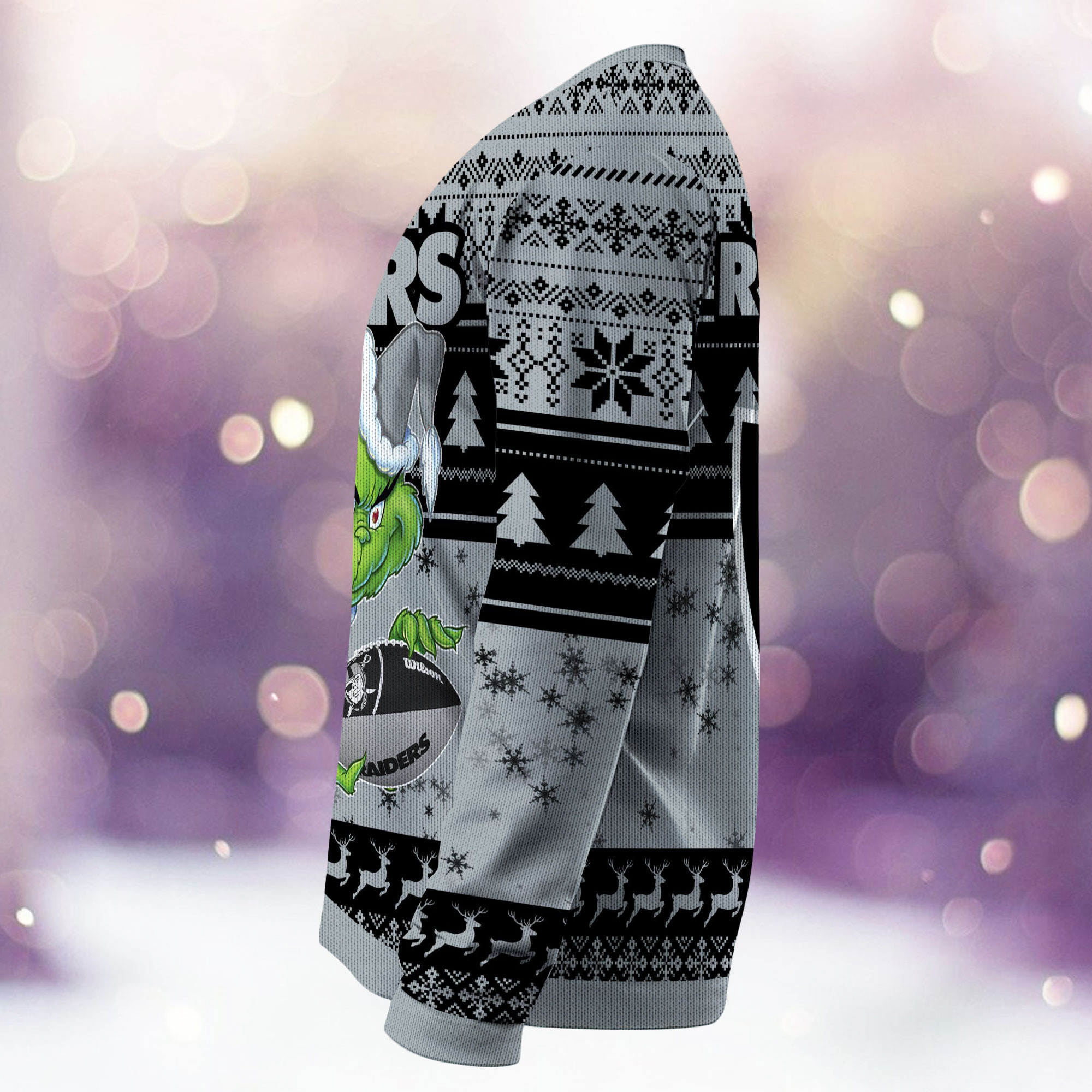 Las Vegas Raiders Grinch Ugly Christmas Sweater Adult 3D Funny Matching for family - Image 4