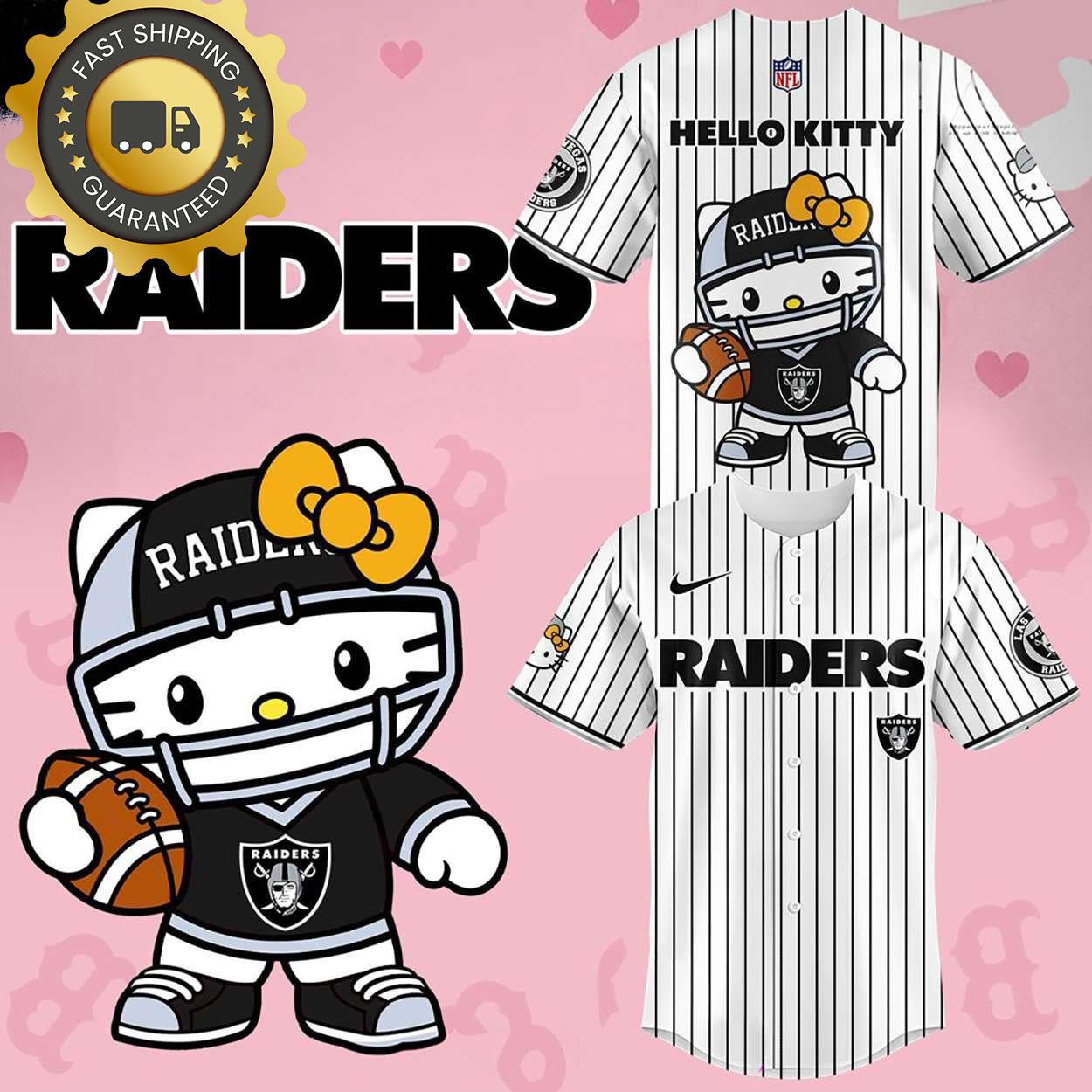 Las Vegas Raiders Hello Kitty Stripe NLF Baseball Jersey