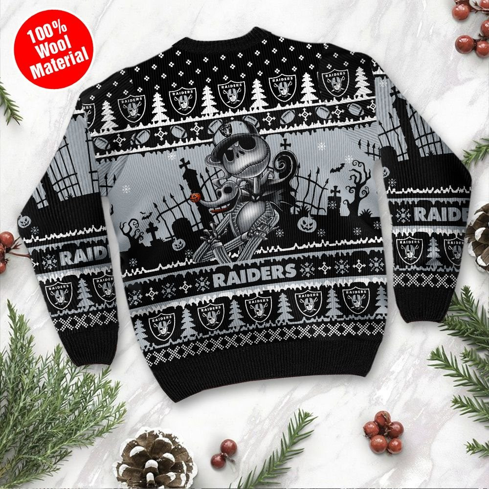 Las Vegas Raiders Jack Skellington Halloween Holiday Party Ugly Christmas Sweater Adult 3D Funny Matching for family - Image 3