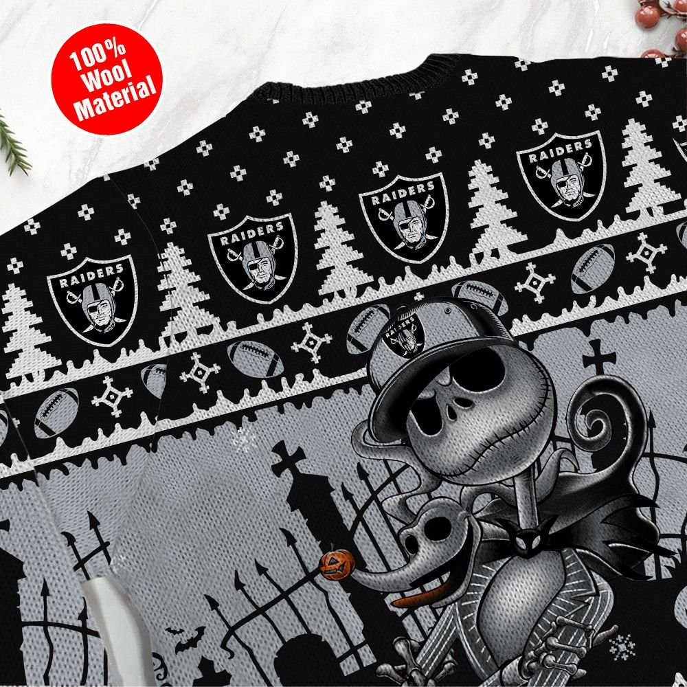 Las Vegas Raiders Jack Skellington Halloween Holiday Party Ugly Christmas Sweater Adult 3D Funny Matching for family - Image 5