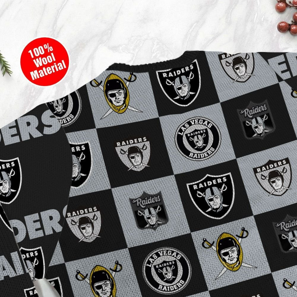 Las Vegas Raiders Logo Checkered Flannel Ugly Christmas Sweater Adult 3D Funny Matching for family - Image 5