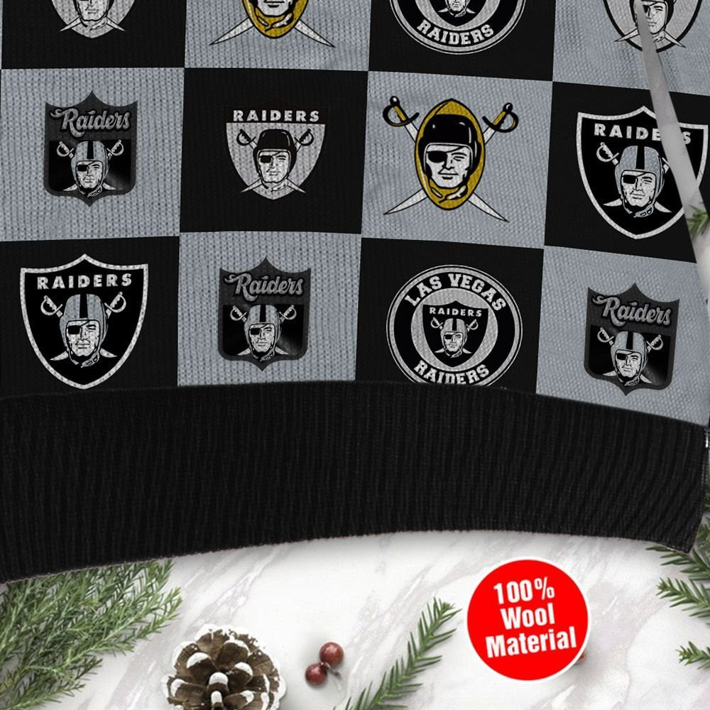 Las Vegas Raiders Logo Checkered Flannel Ugly Christmas Sweater Adult 3D Funny Matching for family - Image 4