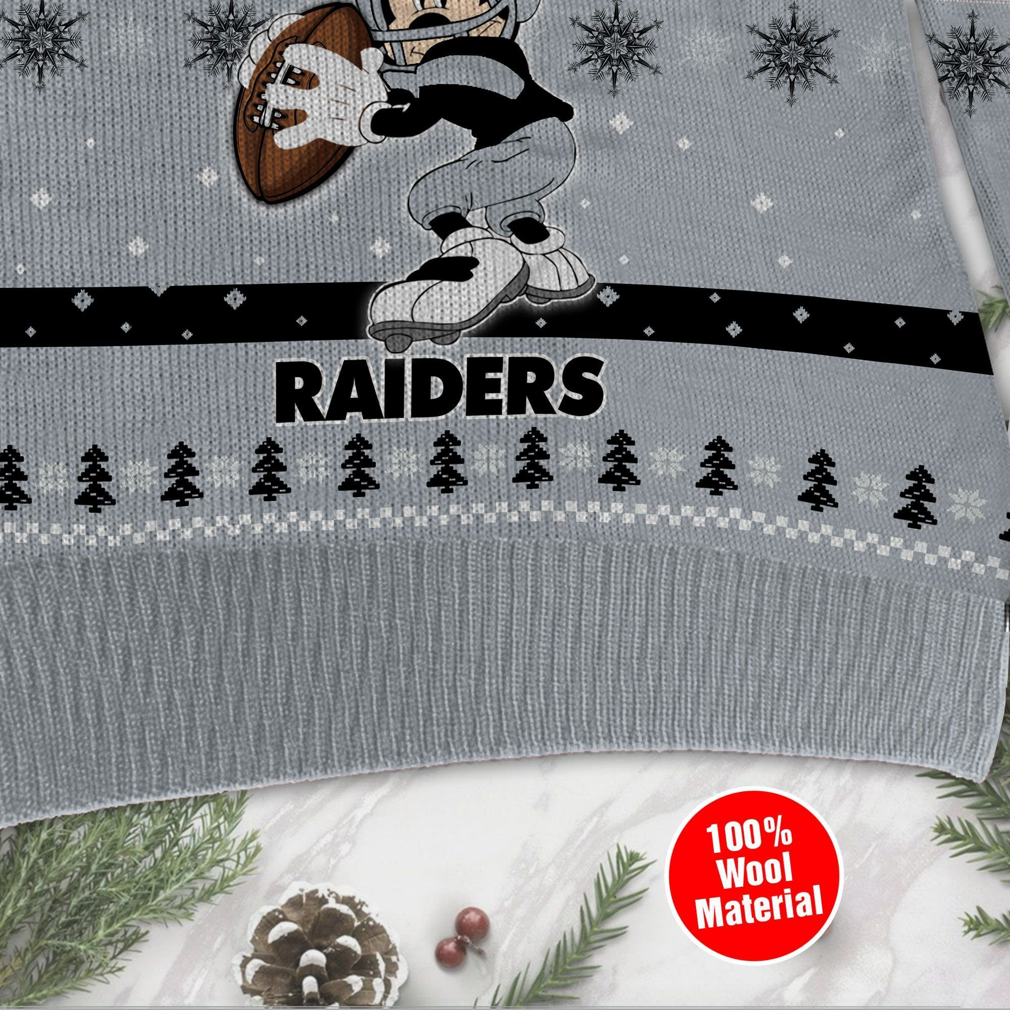 Las Vegas Raiders Mickey Mouse Funny Ugly Christmas Sweater Adult 3D Funny Matching for family - Image 4