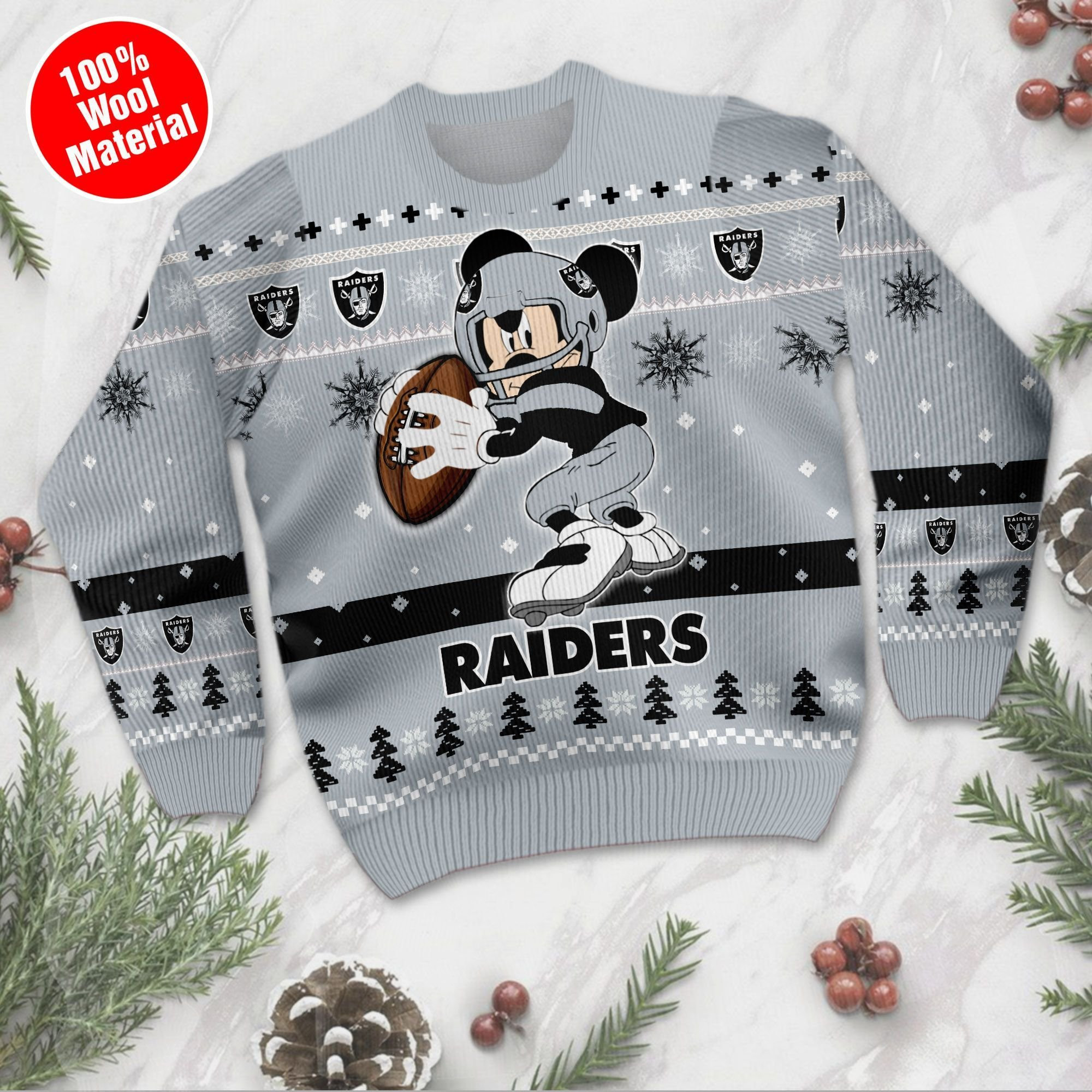 Las Vegas Raiders Mickey Mouse Funny Ugly Christmas Sweater Adult 3D Funny Matching for family - Image 2