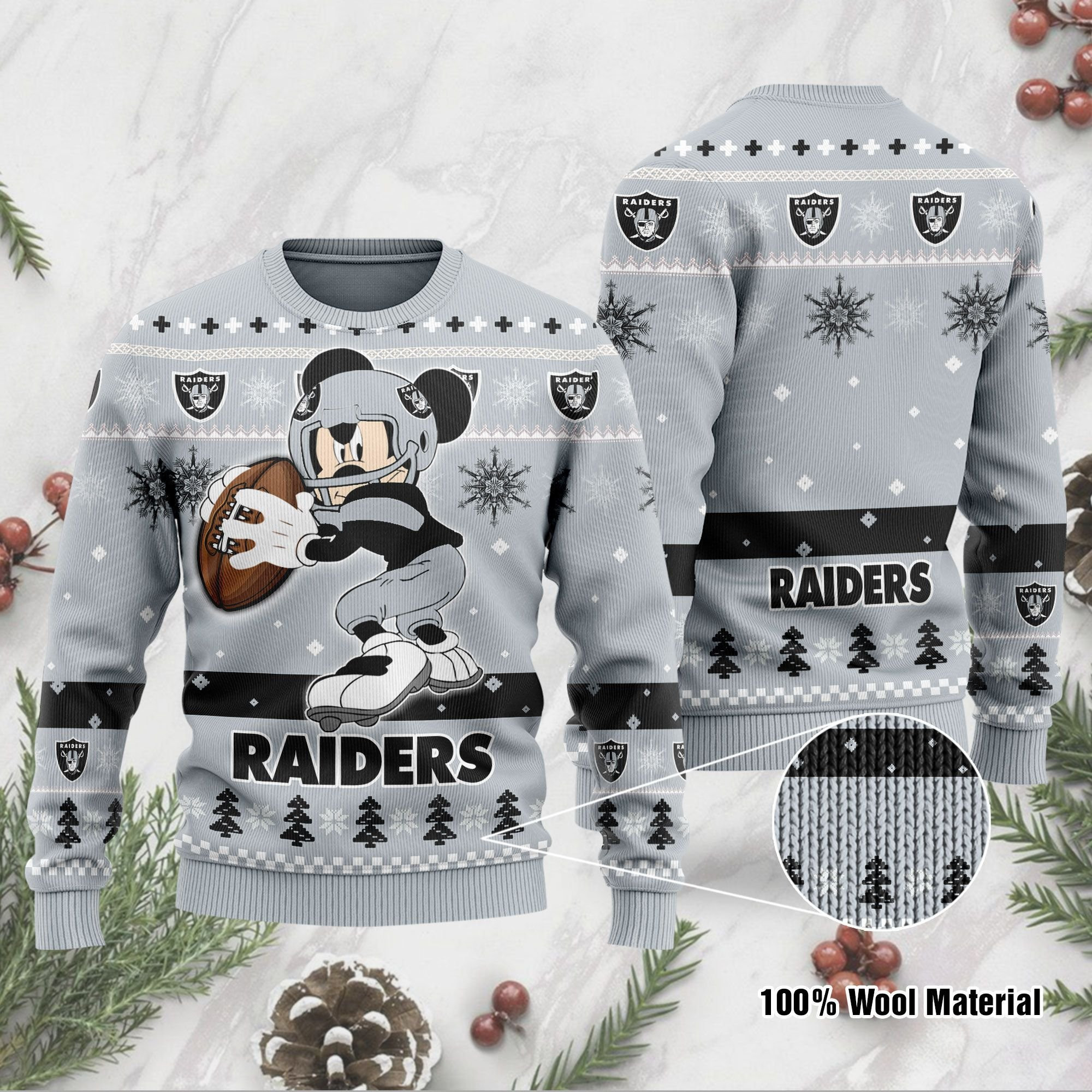 Las Vegas Raiders Mickey Mouse Funny Ugly Christmas Sweater Adult 3D Funny Matching for family