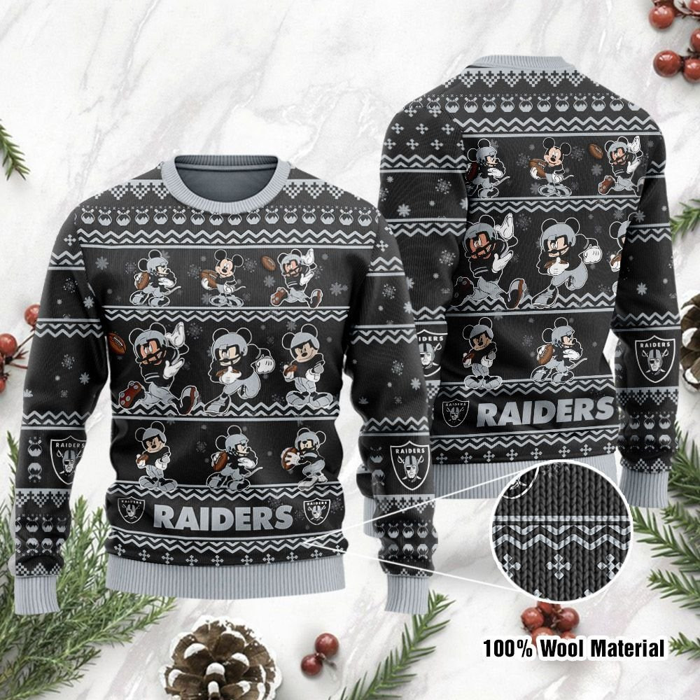 Las Vegas Raiders Mickey Mouse Holiday Party Ugly Christmas Sweater Adult 3D Funny Matching for family