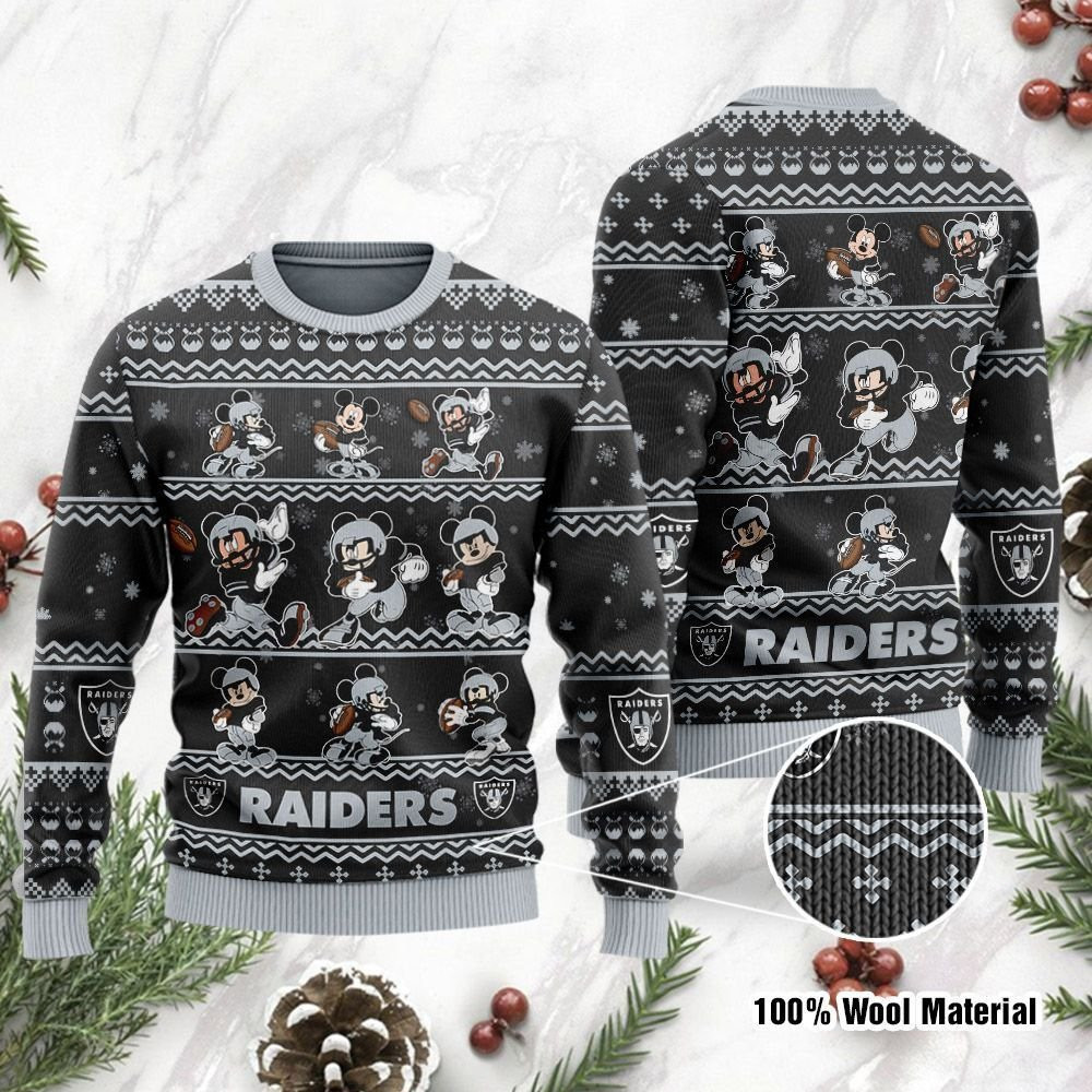 Las Vegas Raiders Mickey Mouse Ugly Christmas Sweater Adult 3D Funny Matching for family