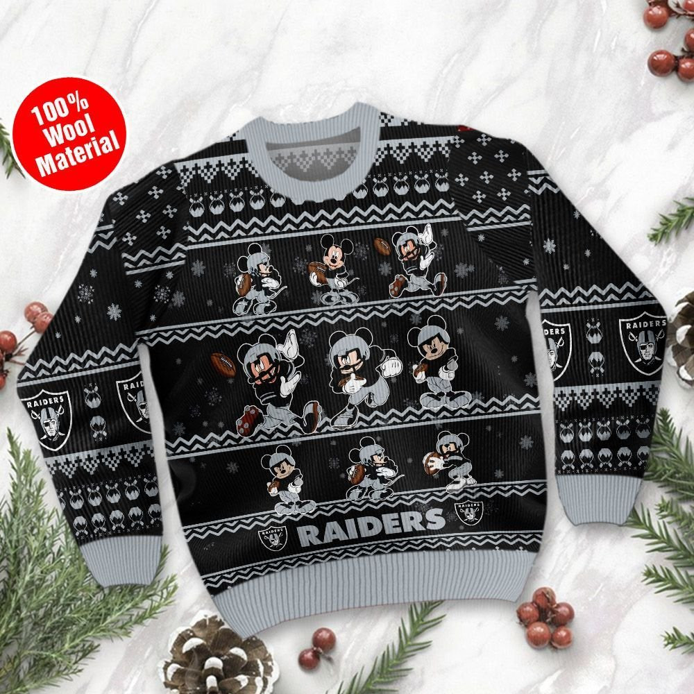 Las Vegas Raiders Mickey Mouse Ugly Christmas Sweater Adult 3D Funny Matching for family - Image 2