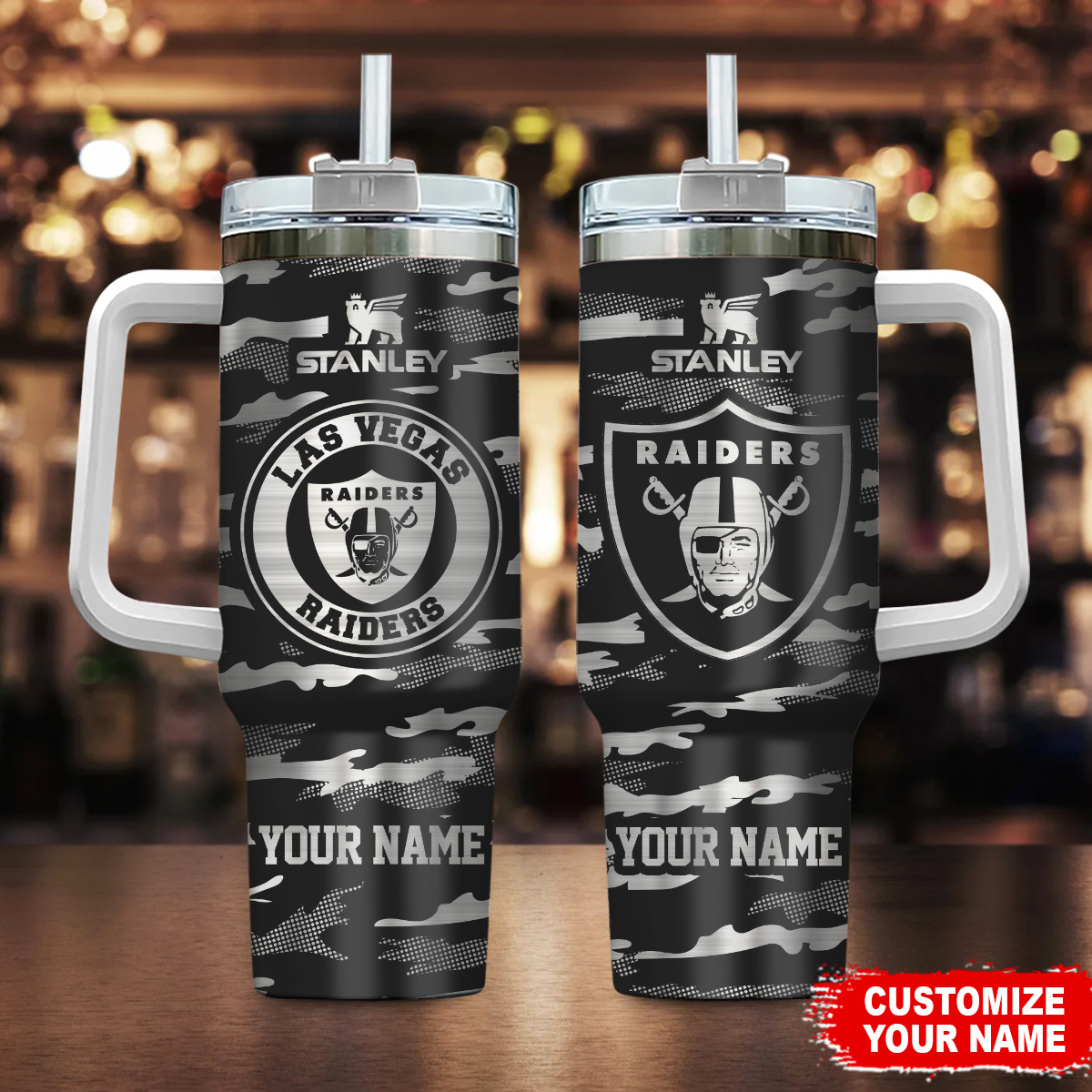 Las Vegas Raiders NFL Camo Pattern Custom Stanley Cup 40 oz 30 oz Tumbler With HandleTVC230199