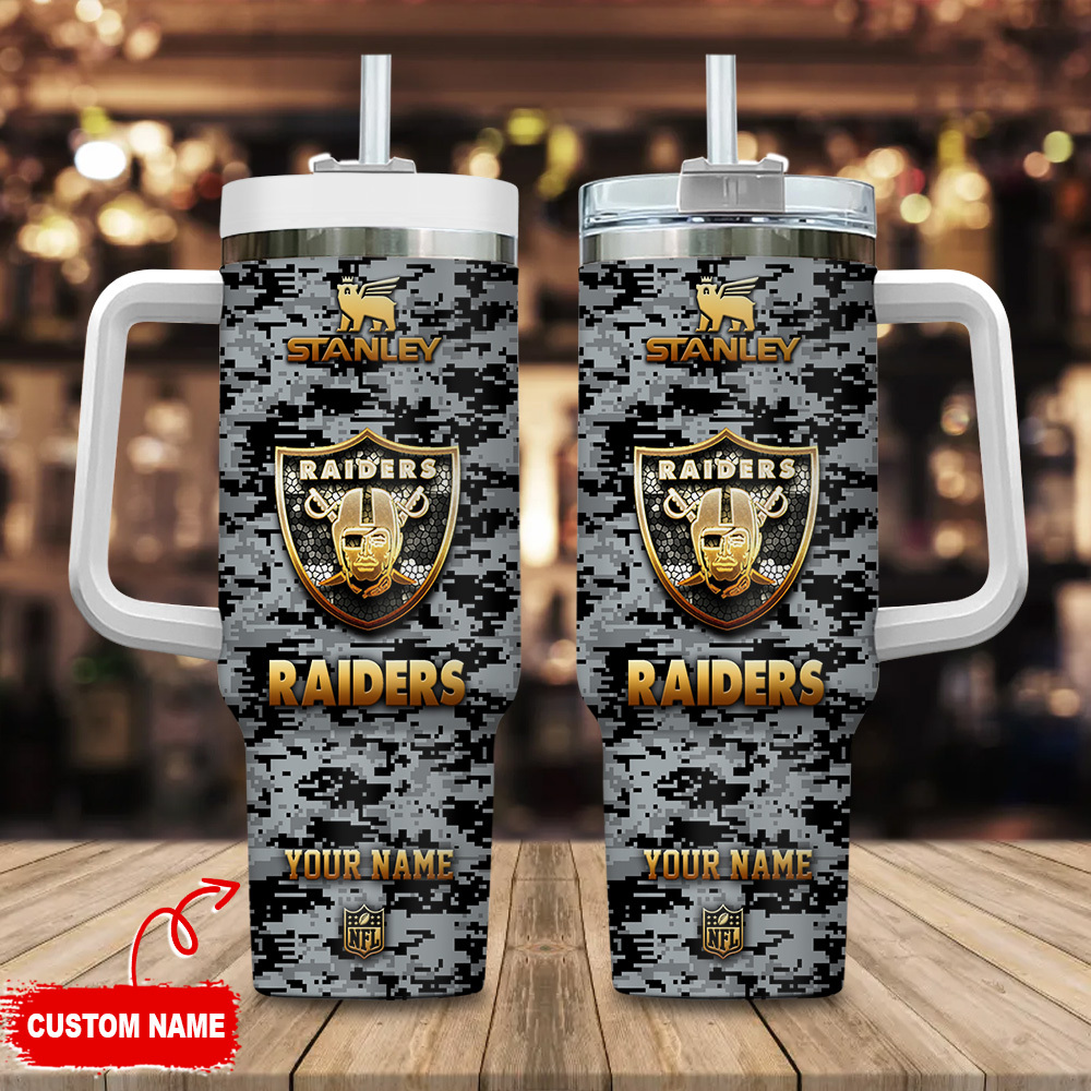 Las Vegas Raiders NFL Camouflage Golden Logo Custom Stanley Cup 40 oz 30 oz Tumbler With HandleTVC2301111