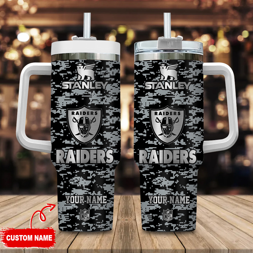 Las Vegas Raiders NFL Camouflage Silver Logo Custom Stanley Cup 40 oz 30 oz Tumbler With HandleTVC2301111