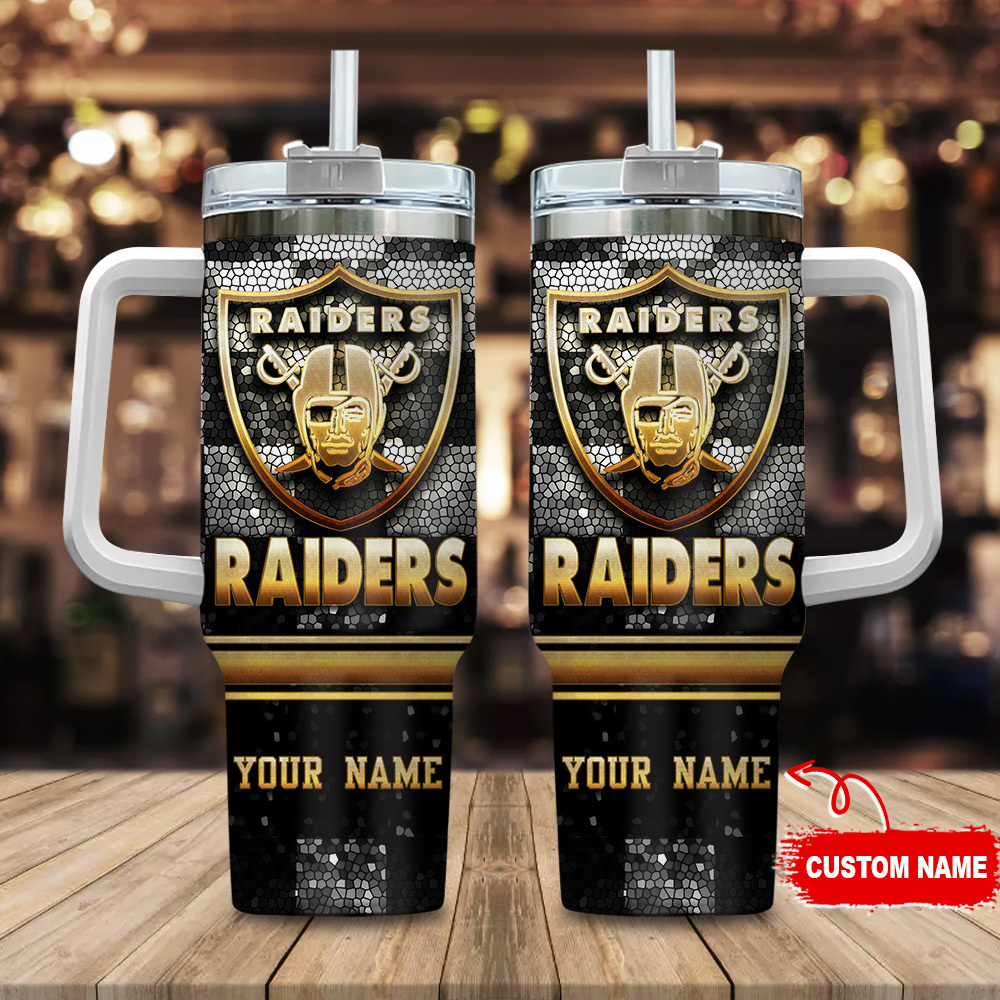 Las Vegas Raiders NFL Glitter Golden Logo Custom Stanley Cup 40 oz 30 oz Tumbler With HandleTVC2301113
