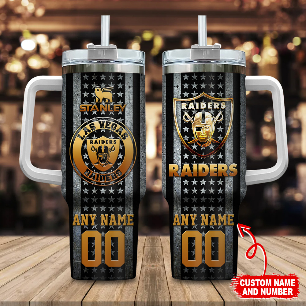 Las Vegas Raiders NFL Golden Logos US Flag Custom Stanley Cup 40 oz 30 oz Tumbler With HandleTVC230180