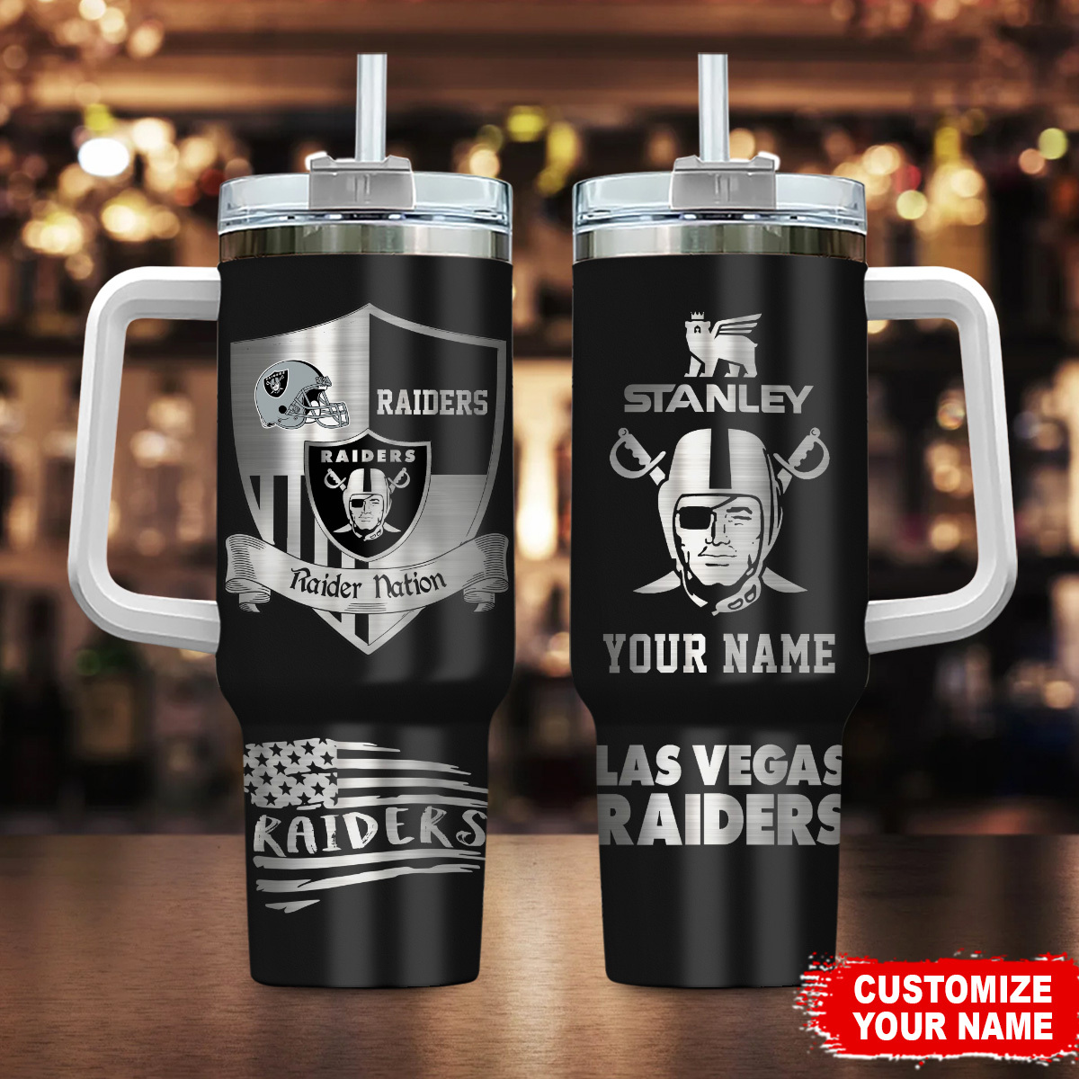 Las Vegas Raiders NFL Silver Logo Custom Stanley Cup 40 oz 30 oz Tumbler With HandleTVC2301106