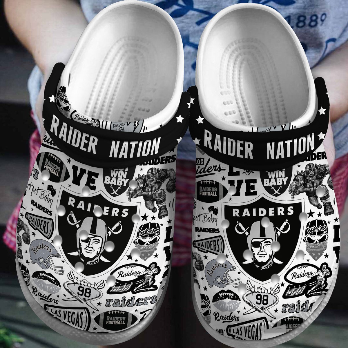 Las Vegas Raiders NFL Sport Crocs Crocband Clogs Shoes Comfortable For Men Women and Kids