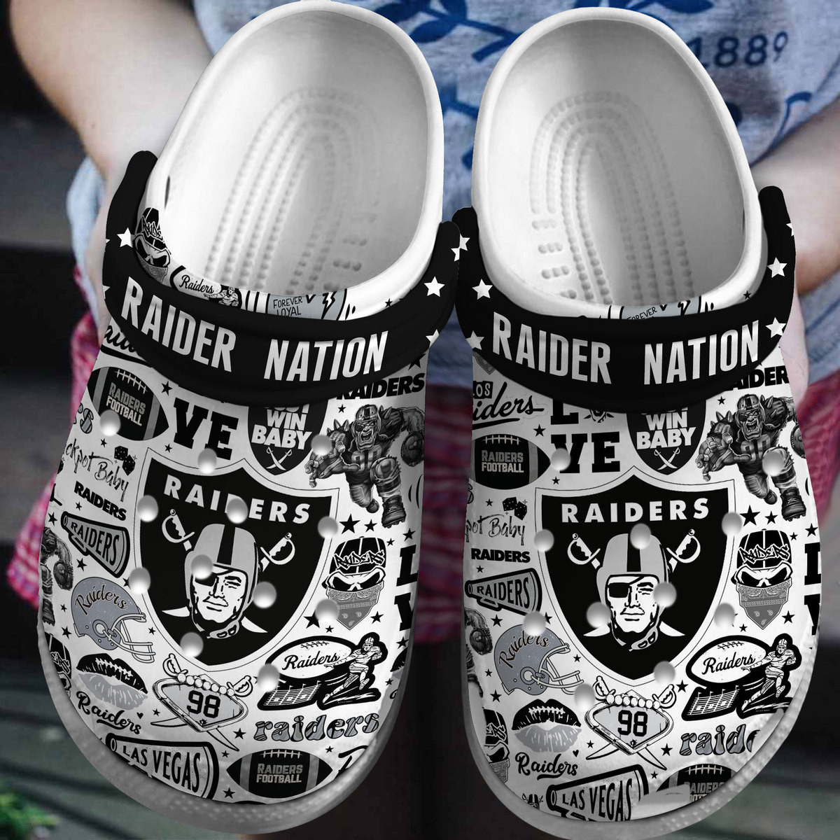Las Vegas Raiders NFL Sport Crocs Crocband Clogs Shoes Comfortable For Men Women and Kids