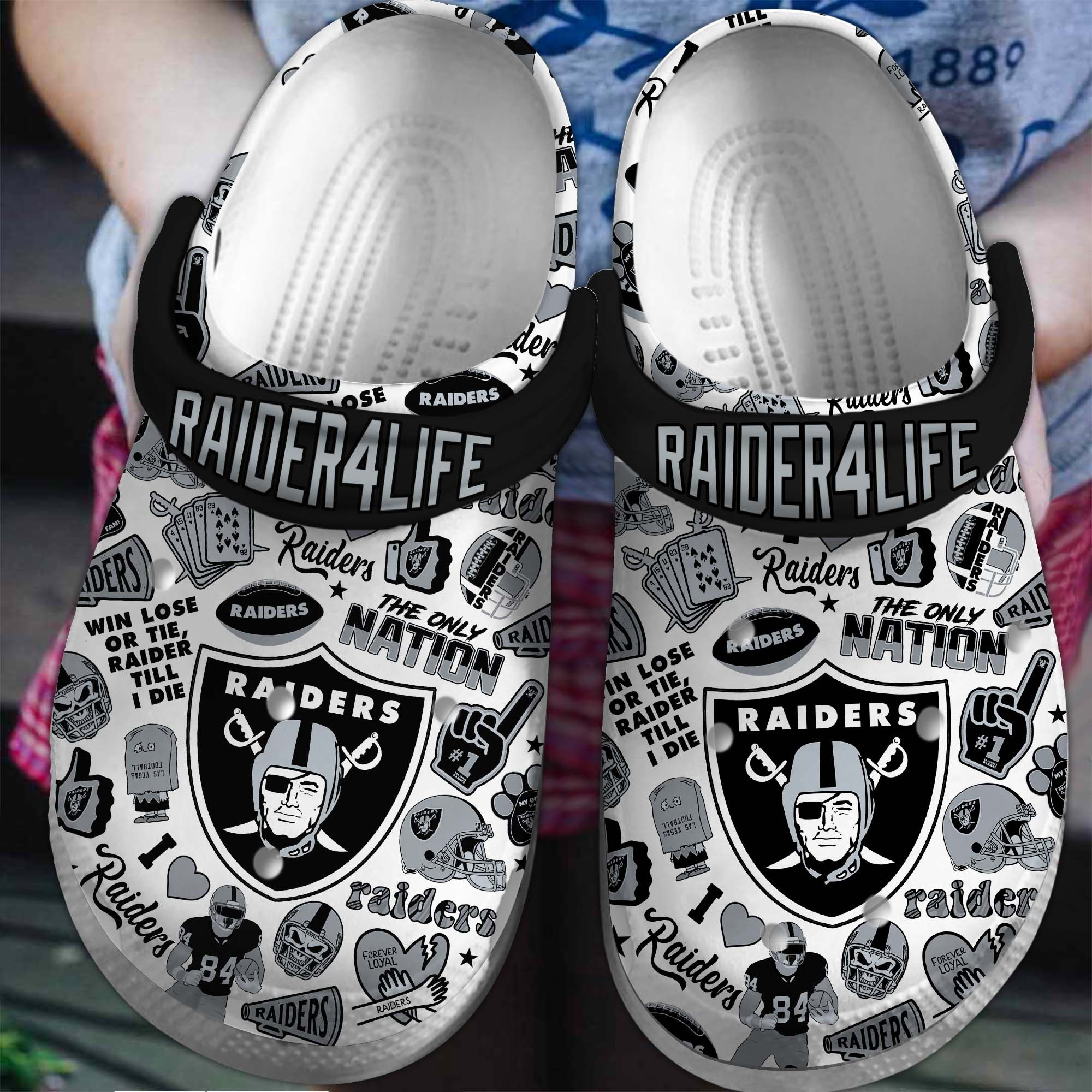Las Vegas Raiders NFL Sport Crocs Crocband Clogs Shoes Comfortable For Men Women and Kids