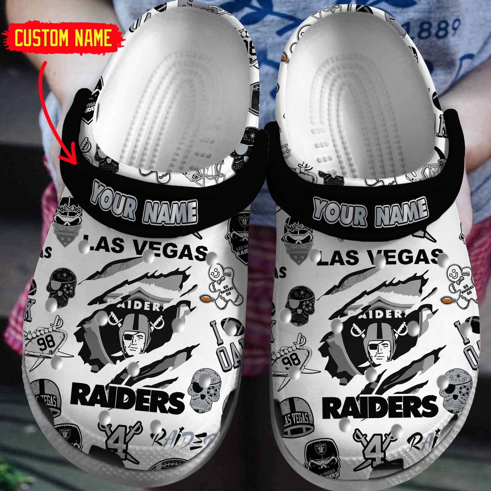 Las Vegas Raiders NFL Sport Crocs Crocband Clogs Shoes Comfortable For Men Women and Kids