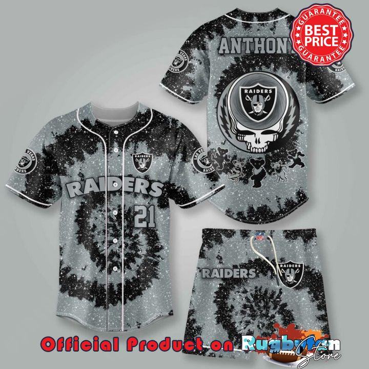 Las Vegas Raiders NLF Grateful Dead 3D Personalized Premium Baseball Jersey