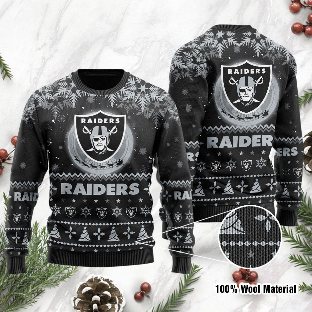 Las Vegas Raiders Santa Claus In The Moon Ugly Christmas Sweater Adult 3D Funny Matching for family