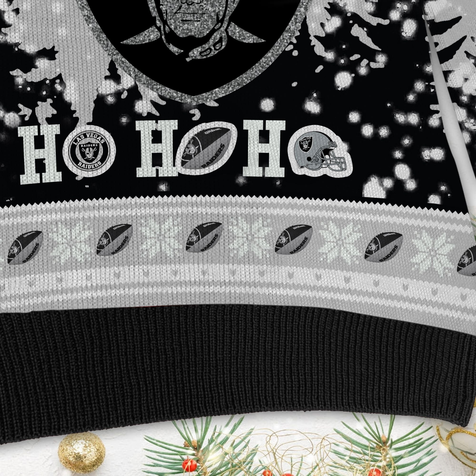 Las Vegas Raiders Symbol Wearing Santa Claus Hat Ho Ho Ho Custom Personalized Ugly Christmas Sweater Adult 3D Funny Matching for family - Image 5