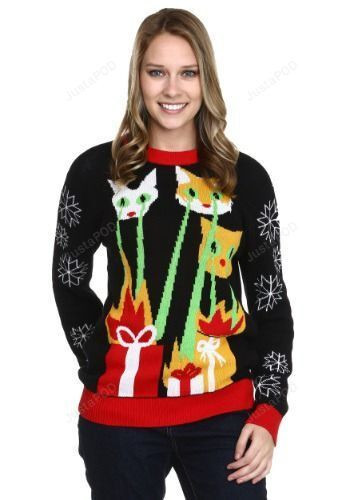 Laser Cat Zillas Ugly Christmas Sweater Adult 3D Funny Matching for family