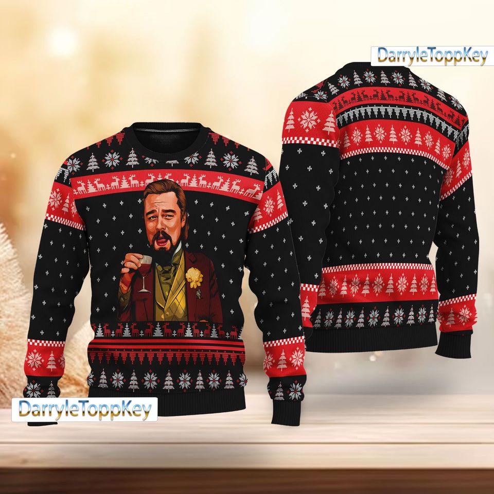 Laughing Leo DiCaprio Meme Ugly Christmas Sweater, Leonardo DiCaprio Ugly Christmas Sweater