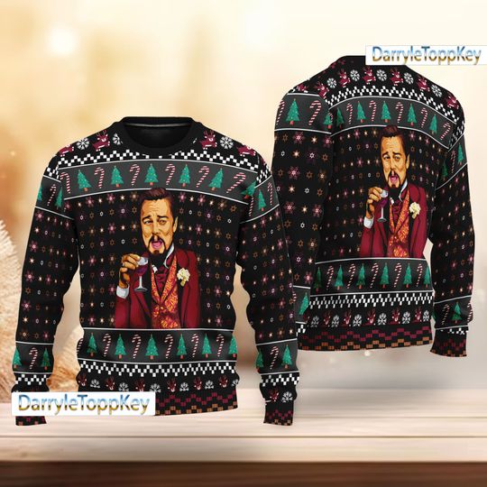 Laughing Leo DiCaprio Meme Ugly Christmas Sweater, Leonardo DiCaprio Ugly Christmas Sweater - Image 2