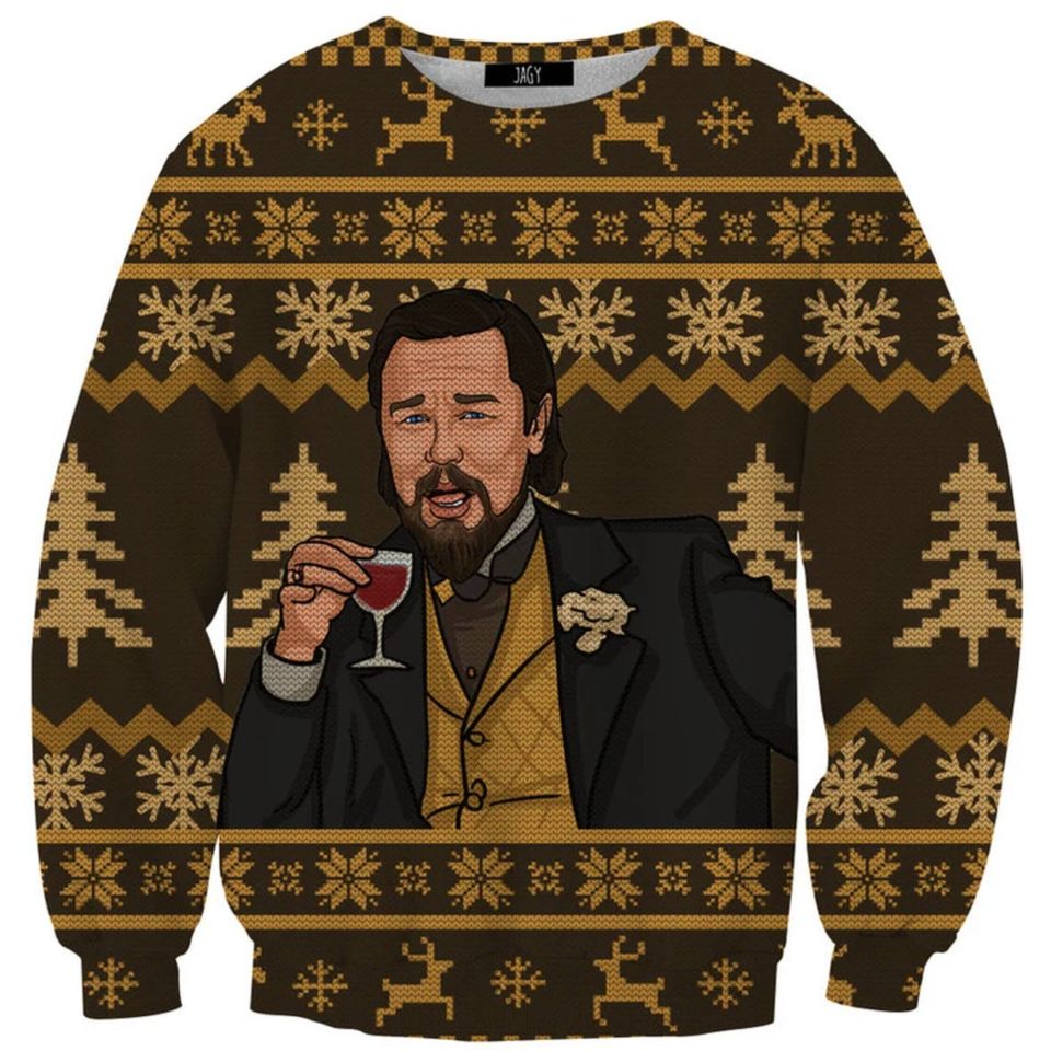 Laughing Leo Memes Yellow Woolen Sweater, Ugly Christmas Sweater