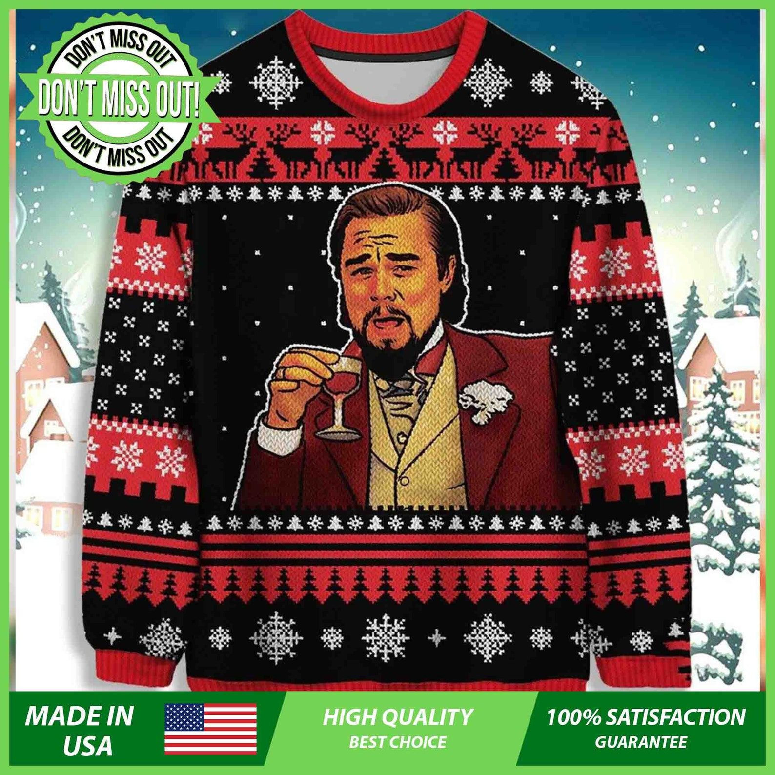 Laughing Leo Ugly Christmas Sweater Adult 3D Funny Matching for family