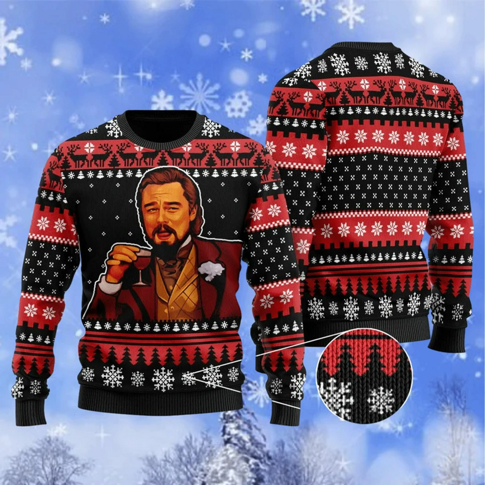Laughing Leo Ugly Christmas Sweater, Leo Meme Sweater
