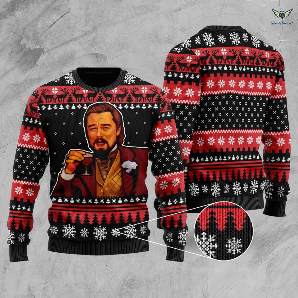 Laughing Leo Ugly Christmas Sweater,Leo Meme Ugly Sweater