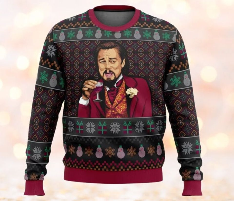 Laughing Leonardo DiCaprio Meme Ugly Christmas Sweater, Funny Christmas Ugly Sweater